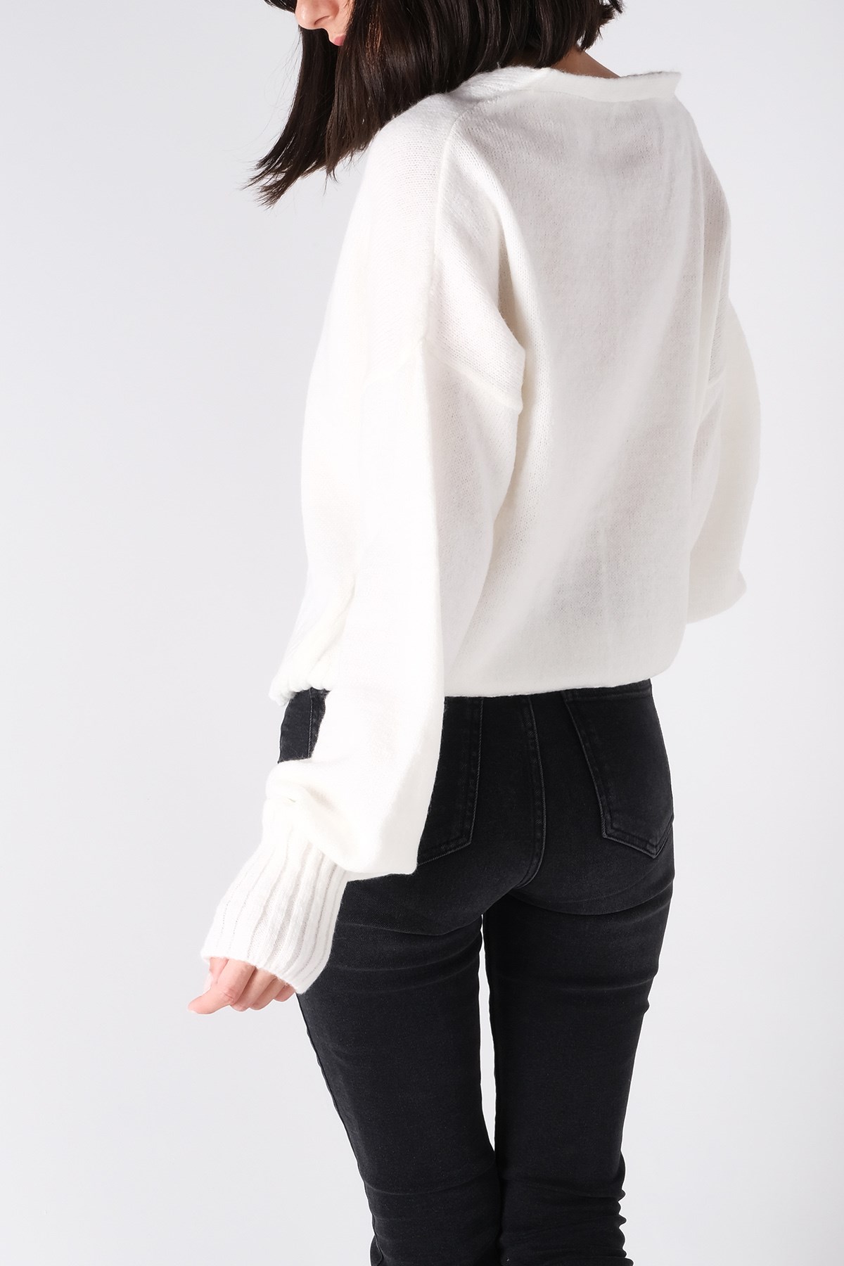 MIOROPA Ekru Triko Balon Kol Hırka