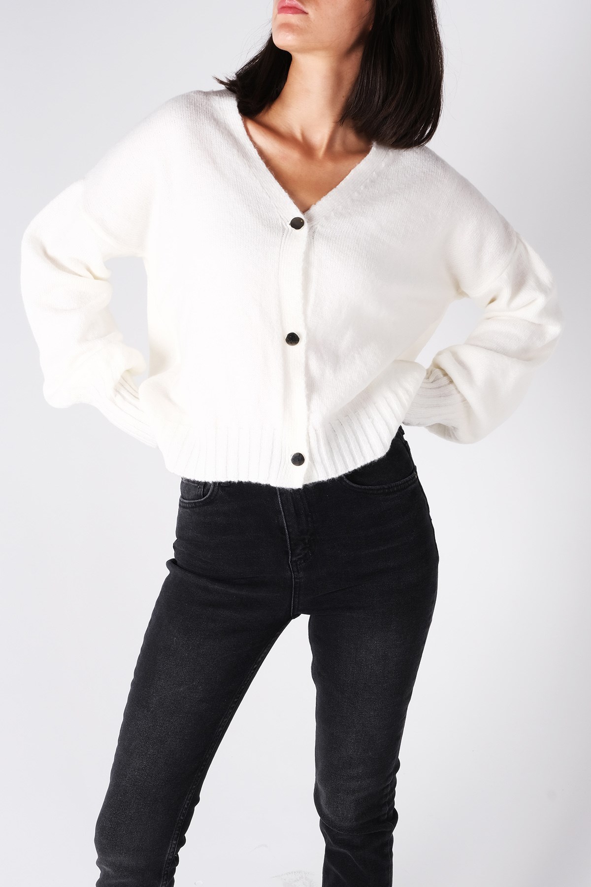 MIOROPA Ekru Triko Balon Kol Hırka