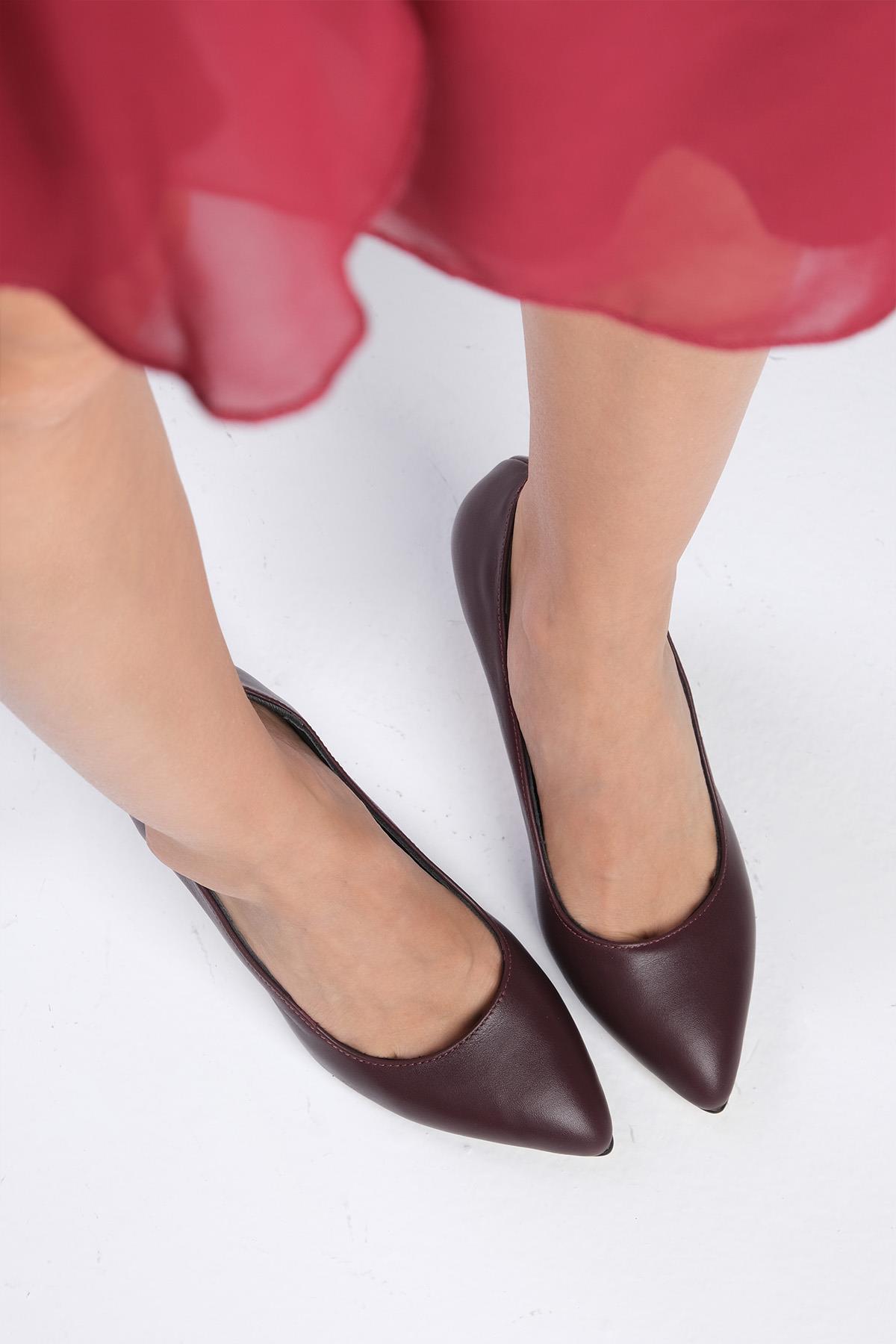 Elora Hakiki Deri Bordo Renk Stiletto