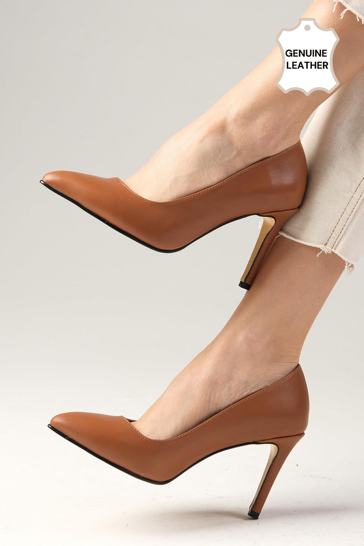 Elora Hakiki Deri Taba Renk Stiletto