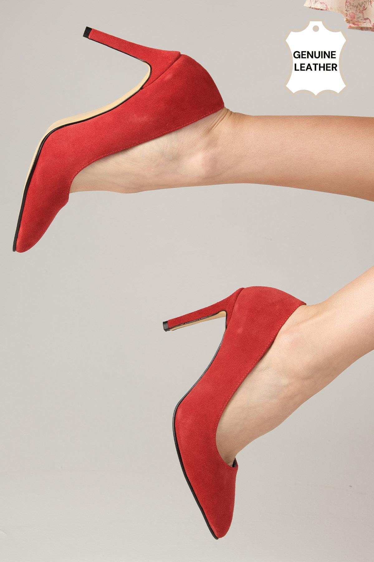 Elora Hakiki Süet Kırmızı Renk Stiletto