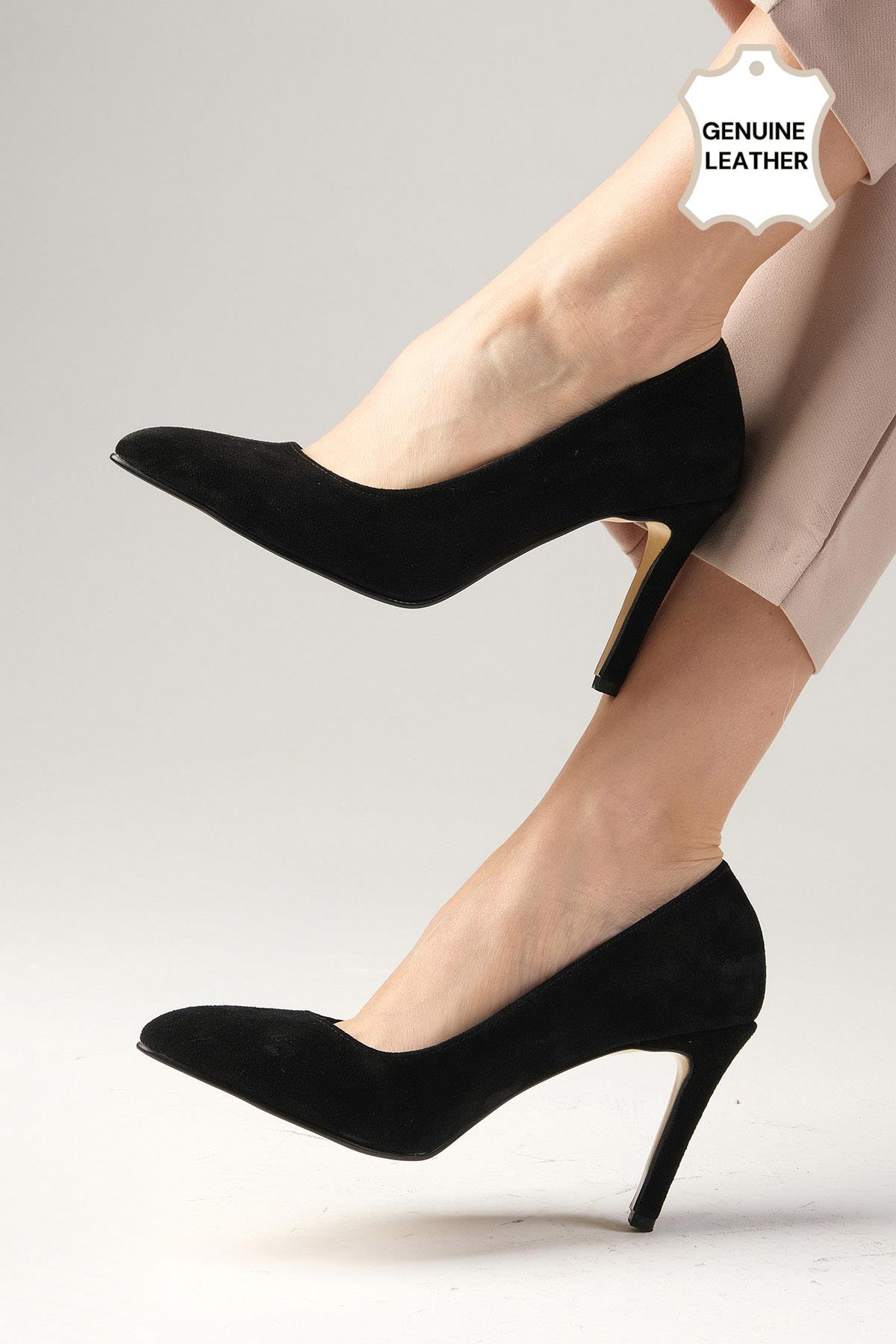 Elora Hakiki Süet Siyah Renk Stiletto