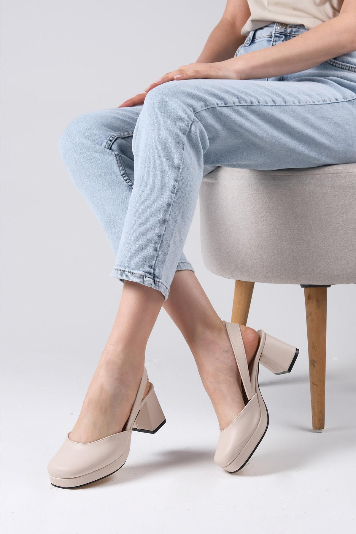 Evita Bej Renk Platformlu Topuklu Ayakkabı