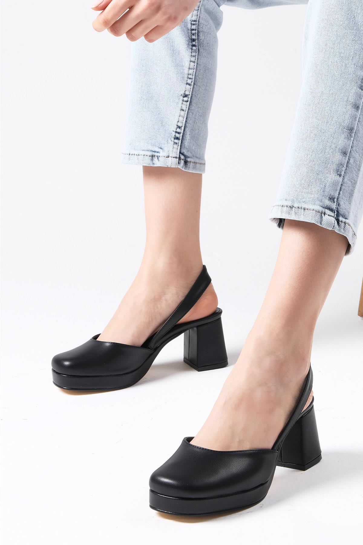 Evita Siyah Renk Platformlu Topuklu Ayakkabı