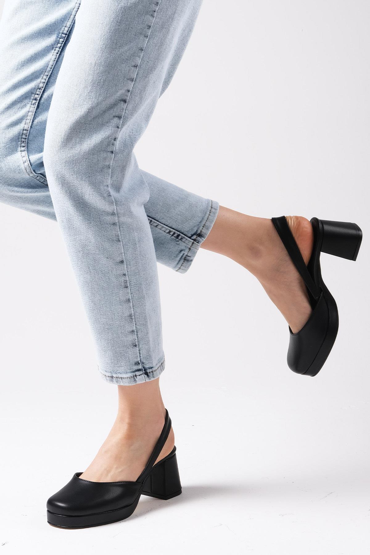 Evita Siyah Renk Platformlu Topuklu Ayakkabı