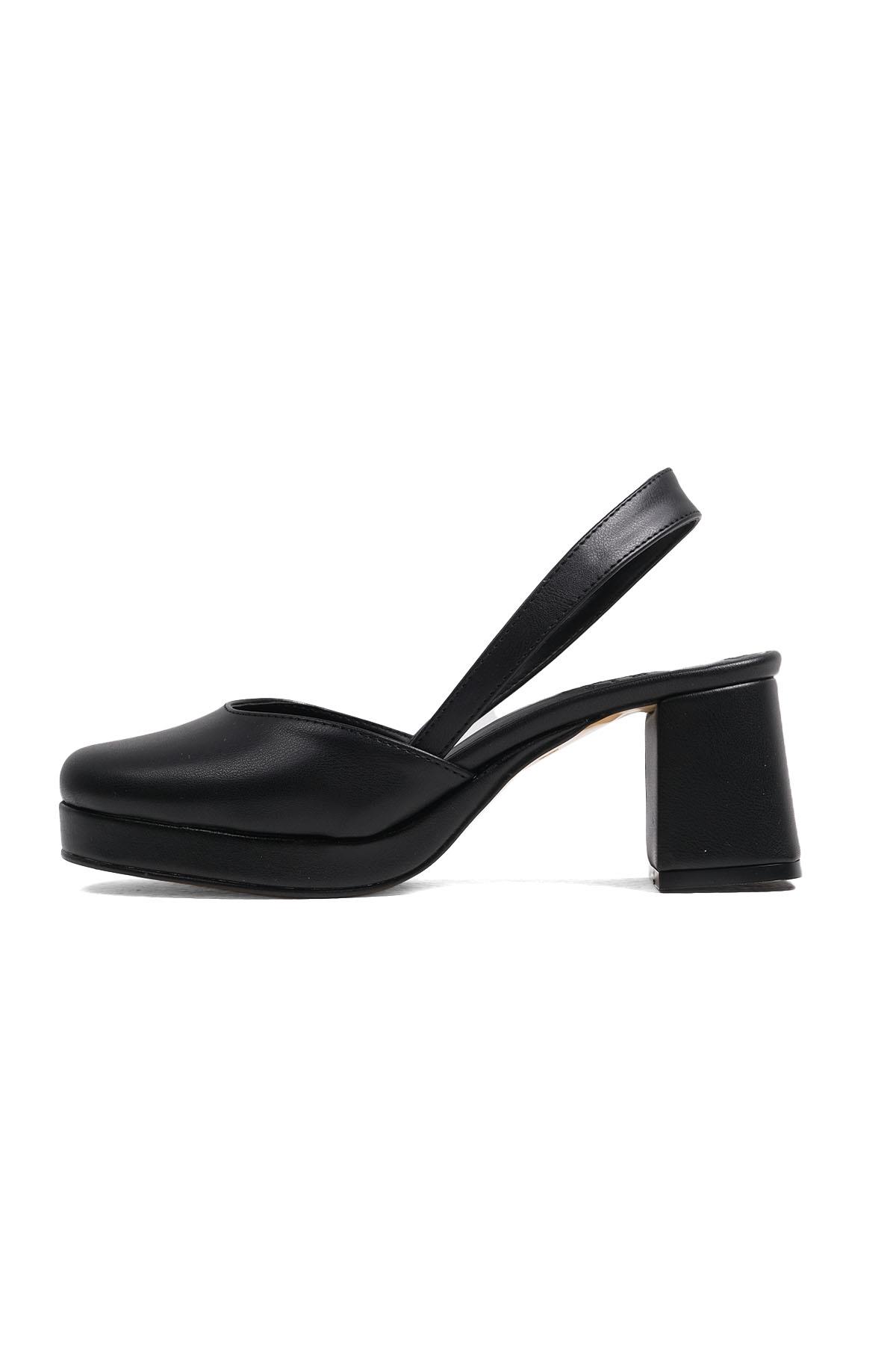 Evita Siyah Renk Platformlu Topuklu Ayakkabı