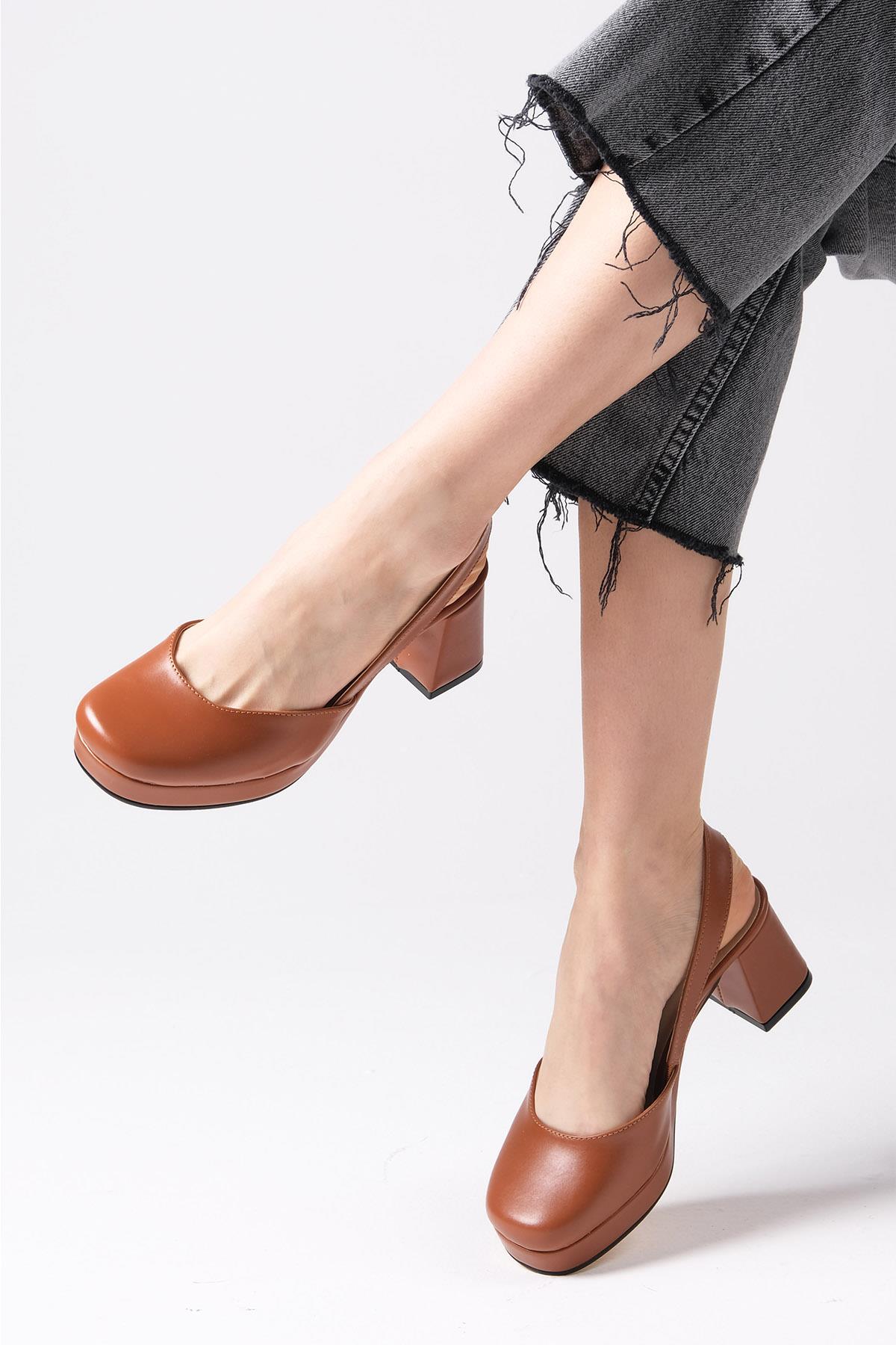 Evita Taba Renk Platformlu Topuklu Ayakkabı