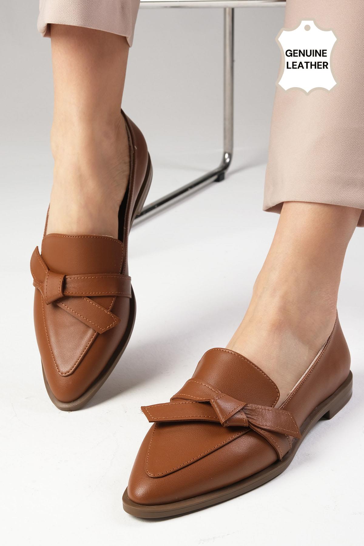 Ezra Hakiki Deri Taba Renk Fiyonklu Loafer Ayakkabı