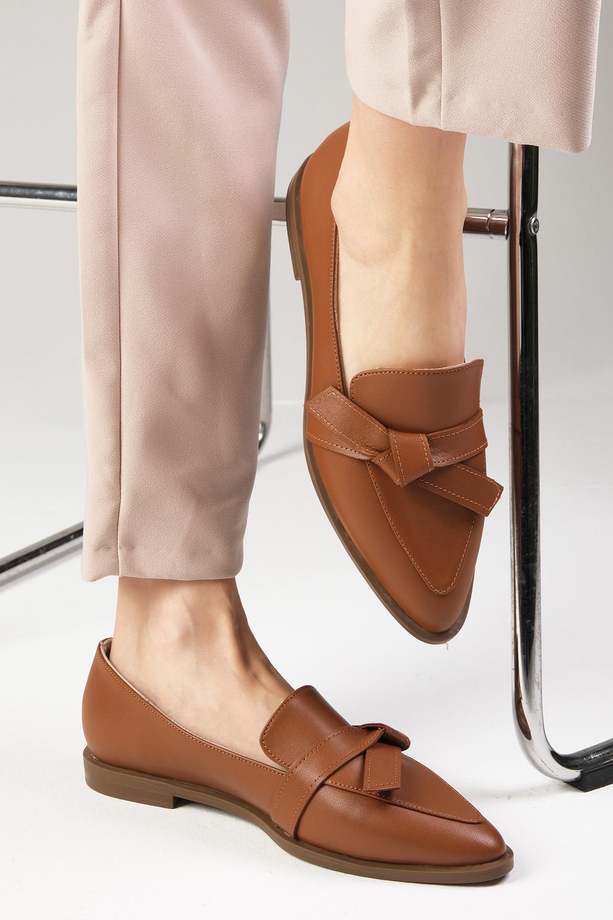 Ezra Hakiki Deri Taba Renk Fiyonklu Loafer Ayakkabı