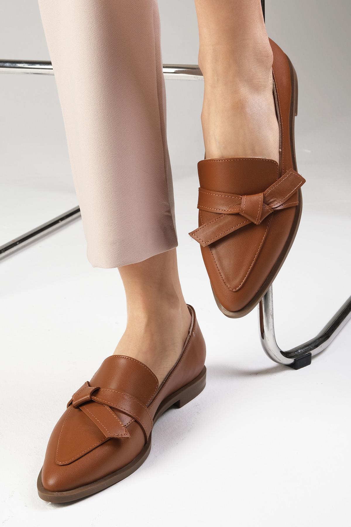 Ezra Hakiki Deri Taba Renk Fiyonklu Loafer Ayakkabı