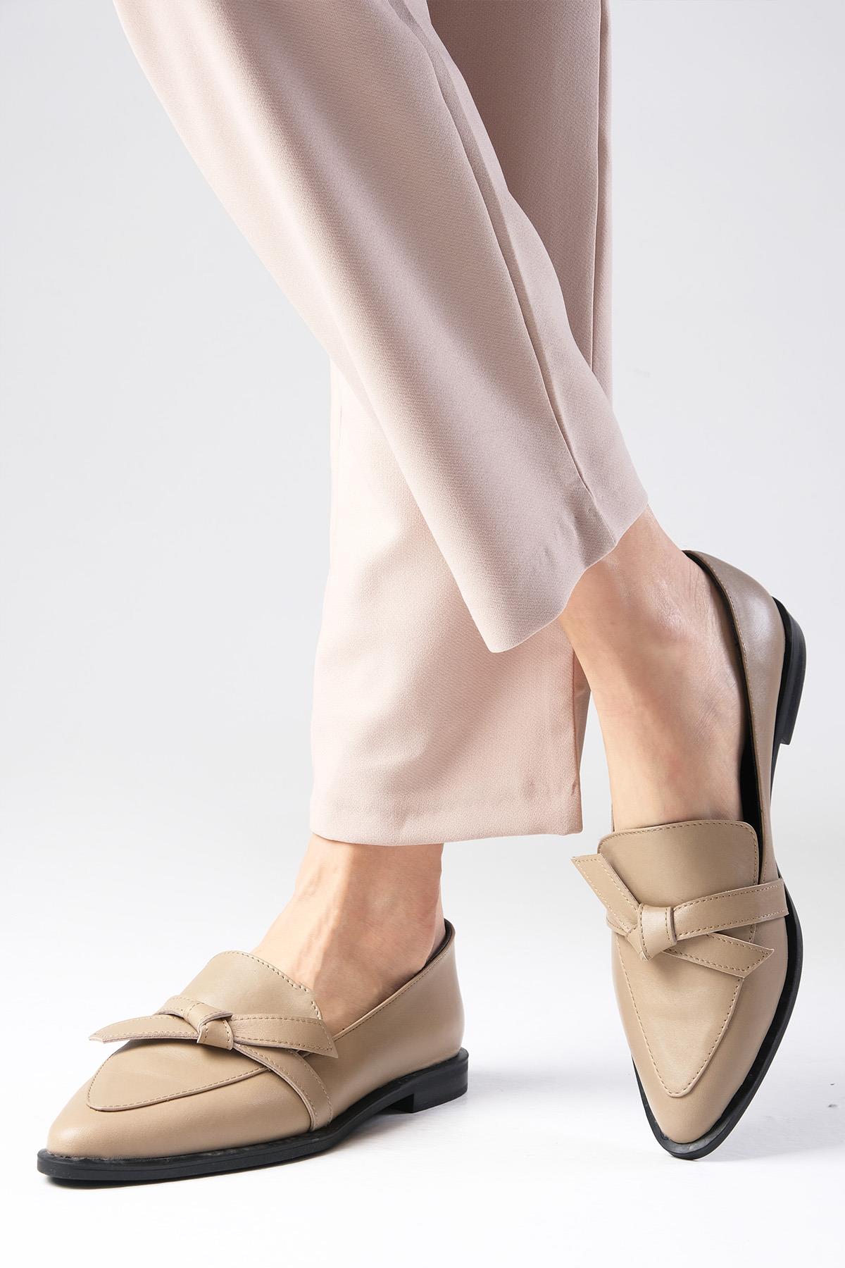 Ezra Hakiki Deri Vizon Renk Fiyonklu Loafer Ayakkabı