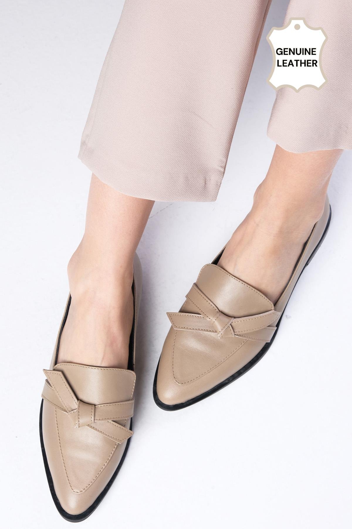 Ezra Hakiki Deri Vizon Renk Fiyonklu Loafer Ayakkabı