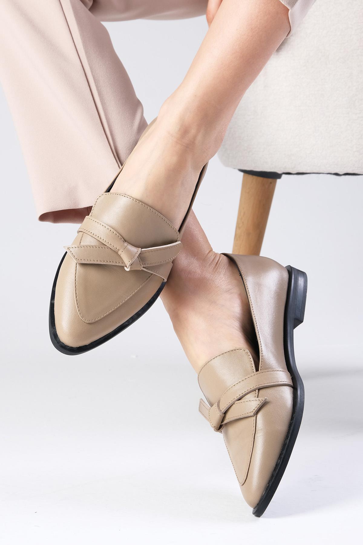 Ezra Hakiki Deri Vizon Renk Fiyonklu Loafer Ayakkabı