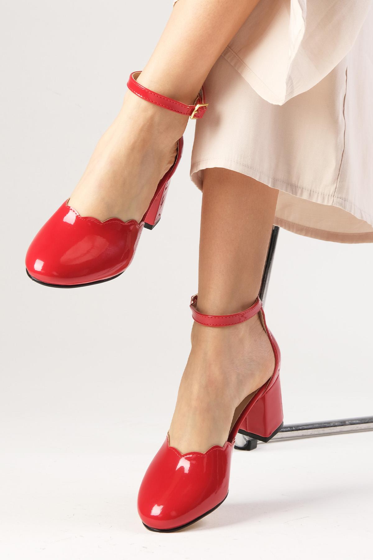 Francy Kırmızı Renk Rugan Topuklu Ayakkabı