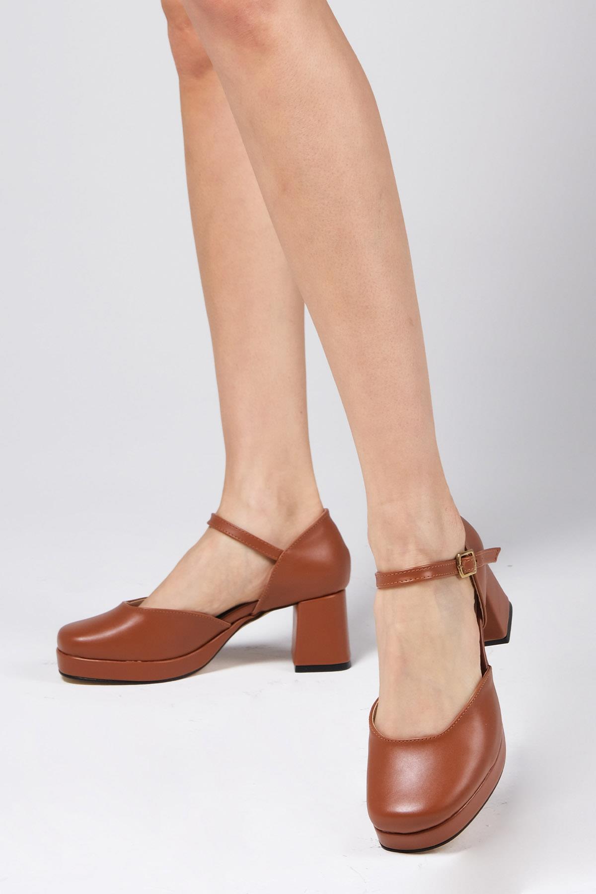 Franka Taba Renk Platformlu Topuklu Ayakkabı