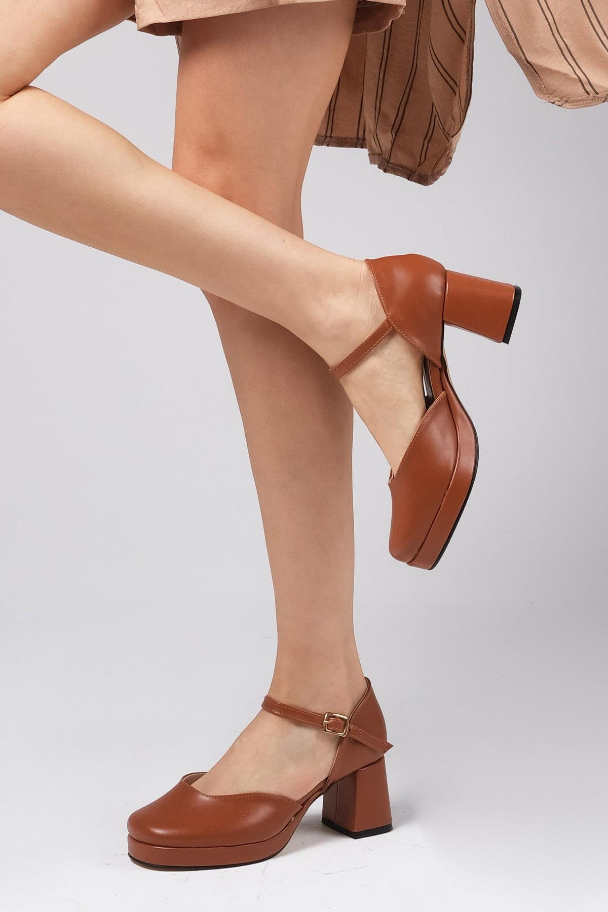 Franka Taba Renk Platformlu Topuklu Ayakkabı