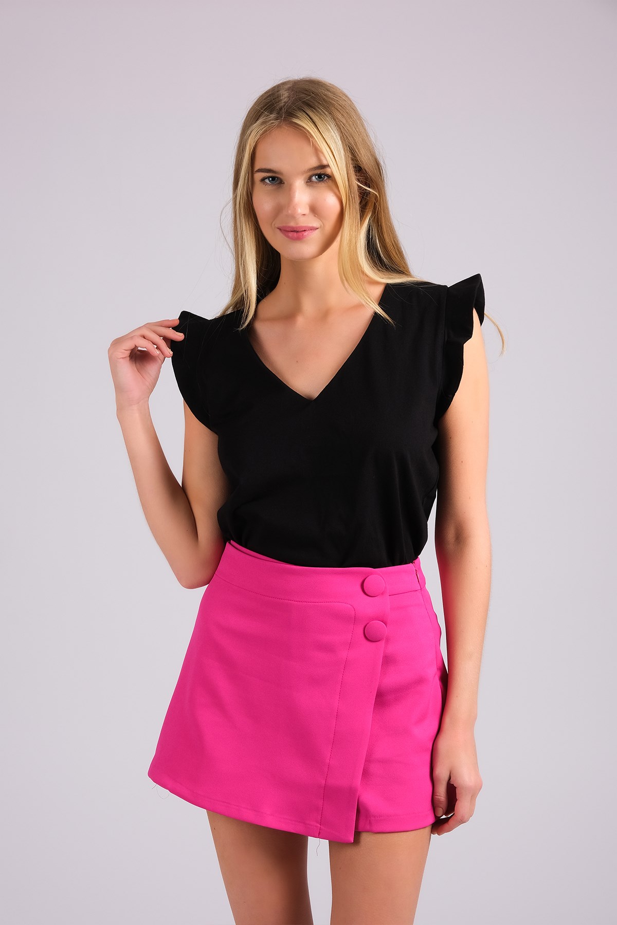 MIOROPA Fuşya Renk Düğme Detaylı Kadın Şort Etek