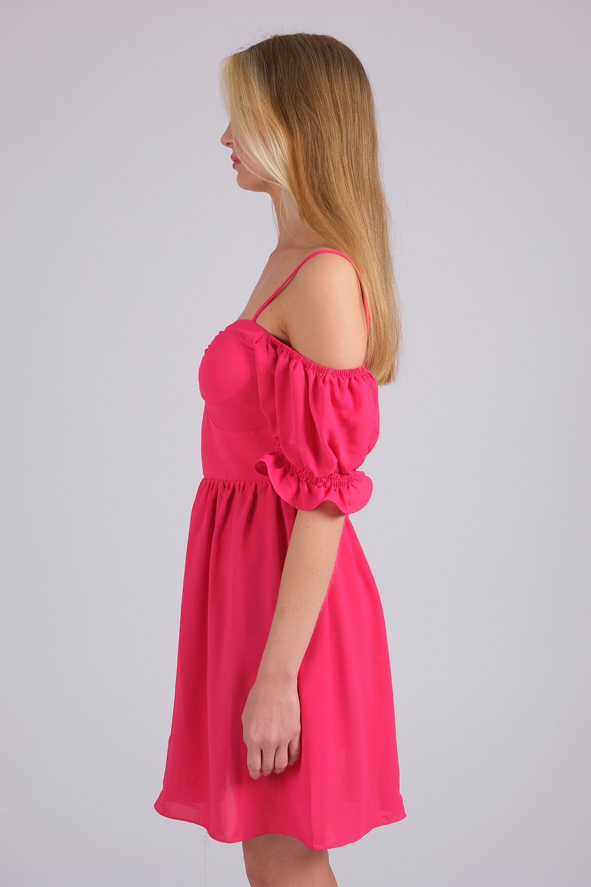 MIOROPA Fuşya Renk İp Askılı Kısa Kollu Kadın Elbise