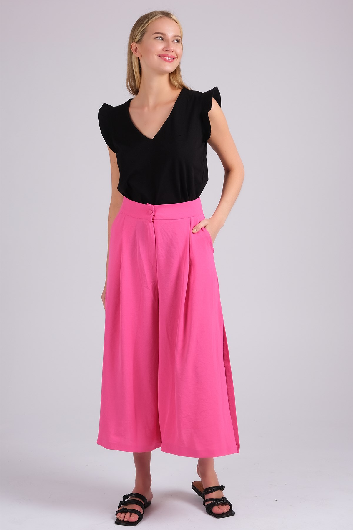 MIOROPA Fuşya Renk Yanları Yırtmaçlı Kadın Pantolon