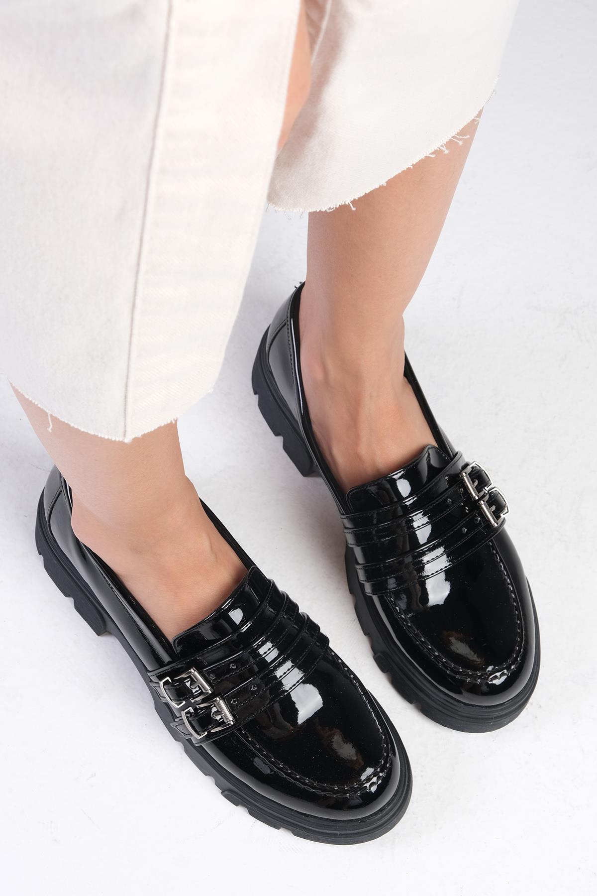 Gaby Siyah Renk Kalın Tabanlı Oxford Ayakkabı