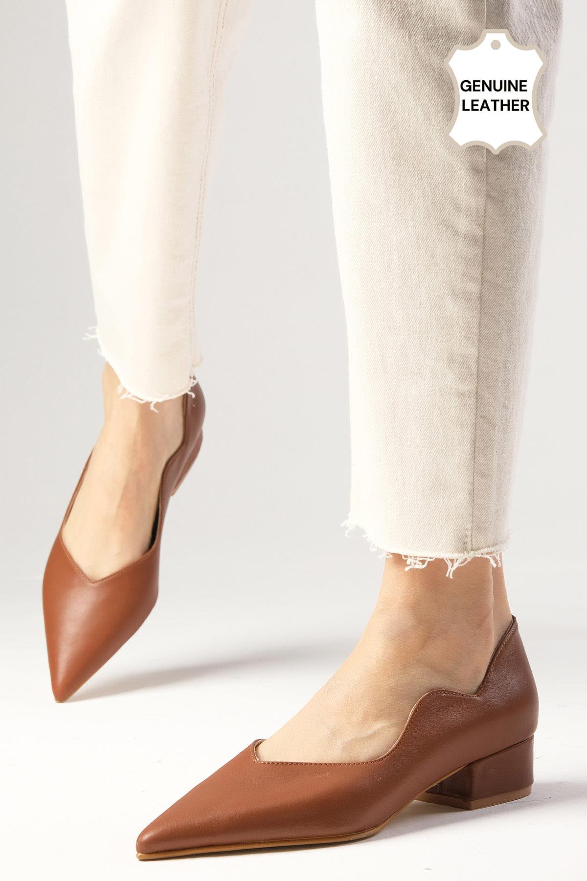 Gloria Hakiki Deri Taba Renk Topuklu Ayakkabı