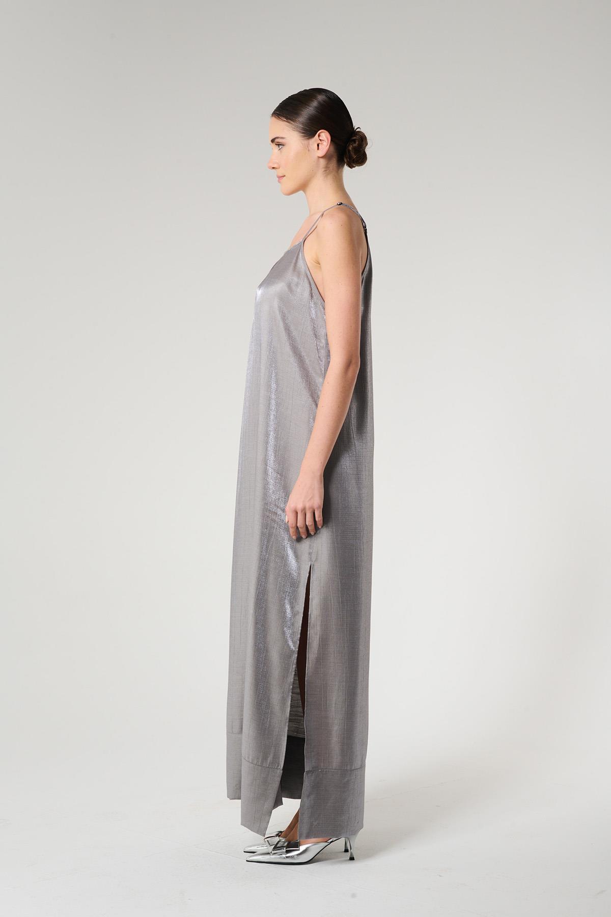 Gri Renk Saten Elbise