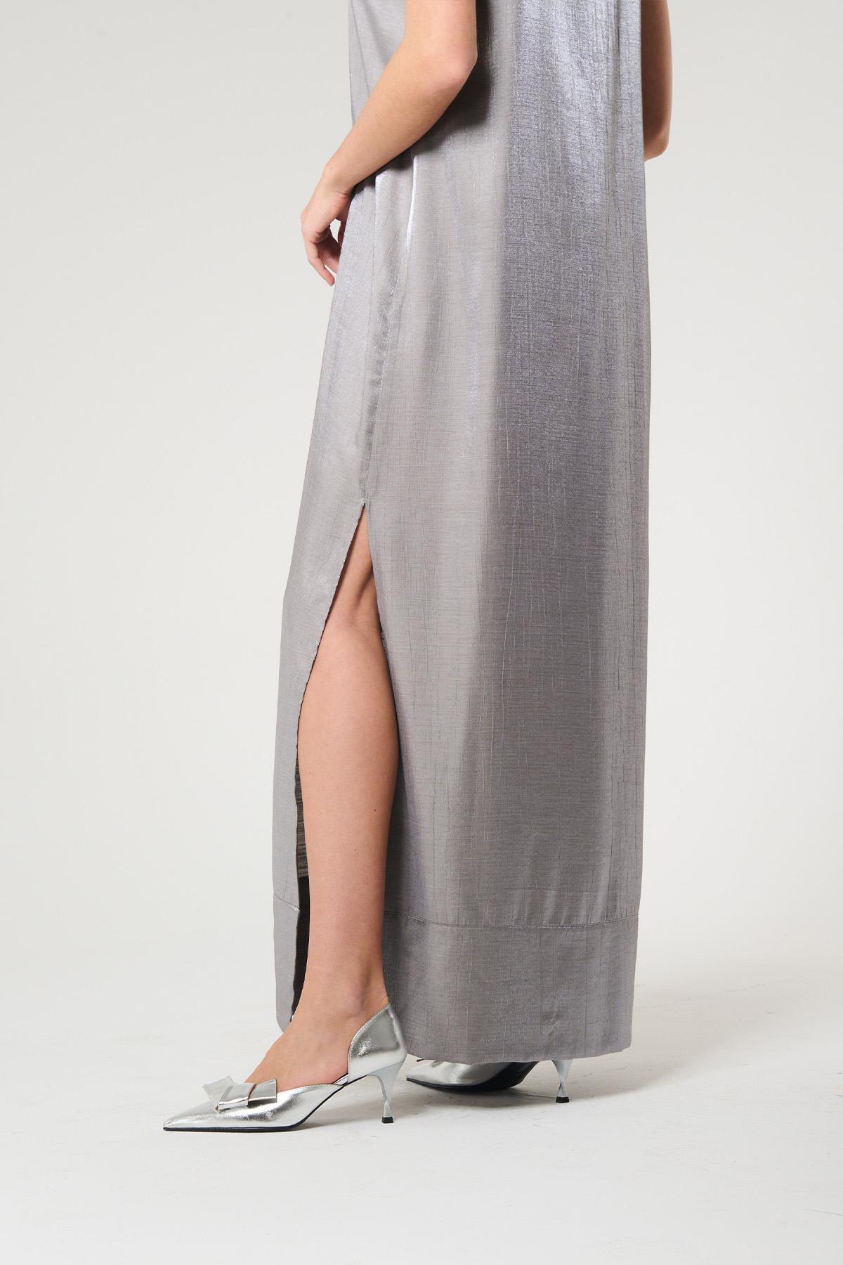 Gri Renk Saten Elbise