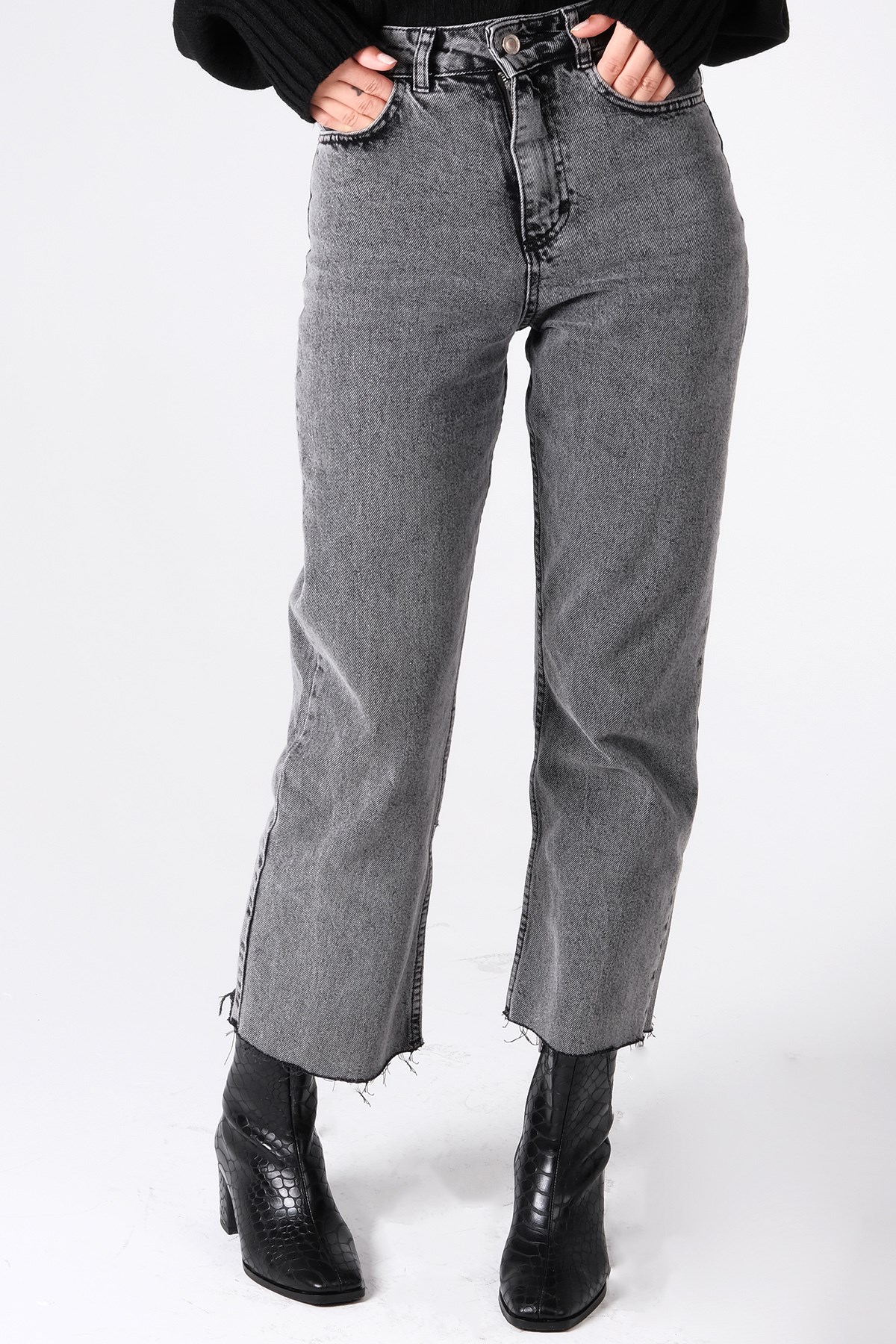 MIOROPA Gri Yüksek Bel Jean Pantolon