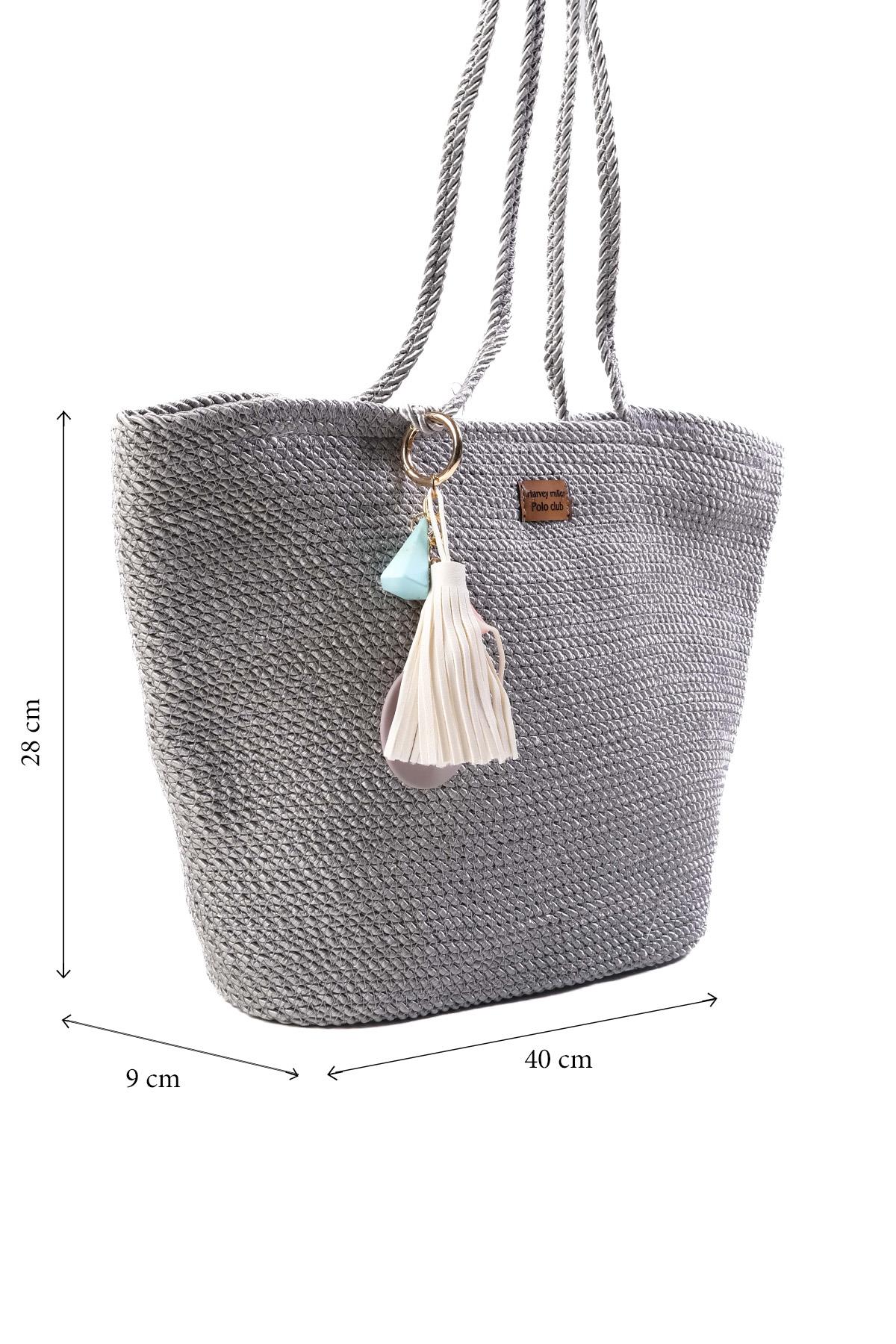 Gümüş Renk Halat Örgü Omuz Çantası