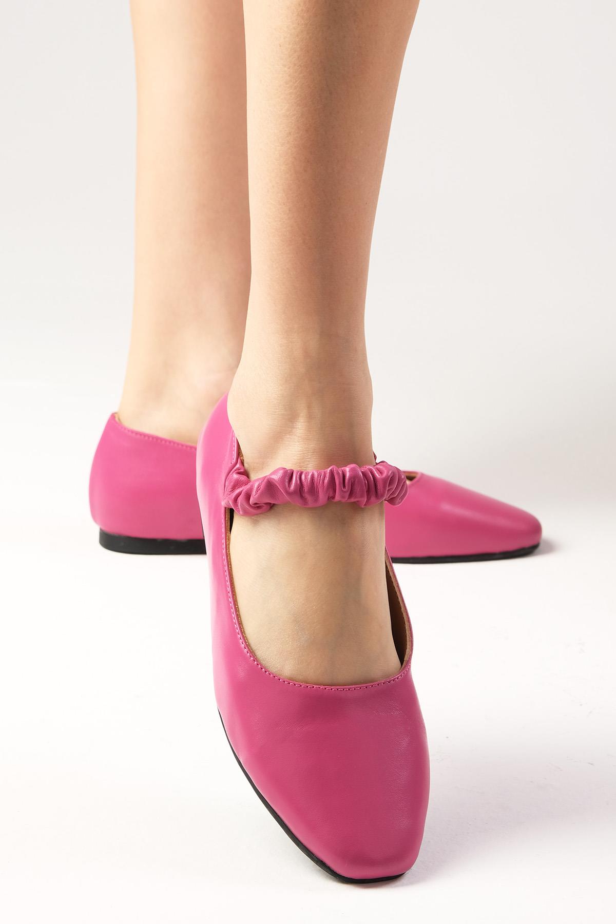 Hailey Hakiki Deri Fuşya Büzgü Bantlı Babet