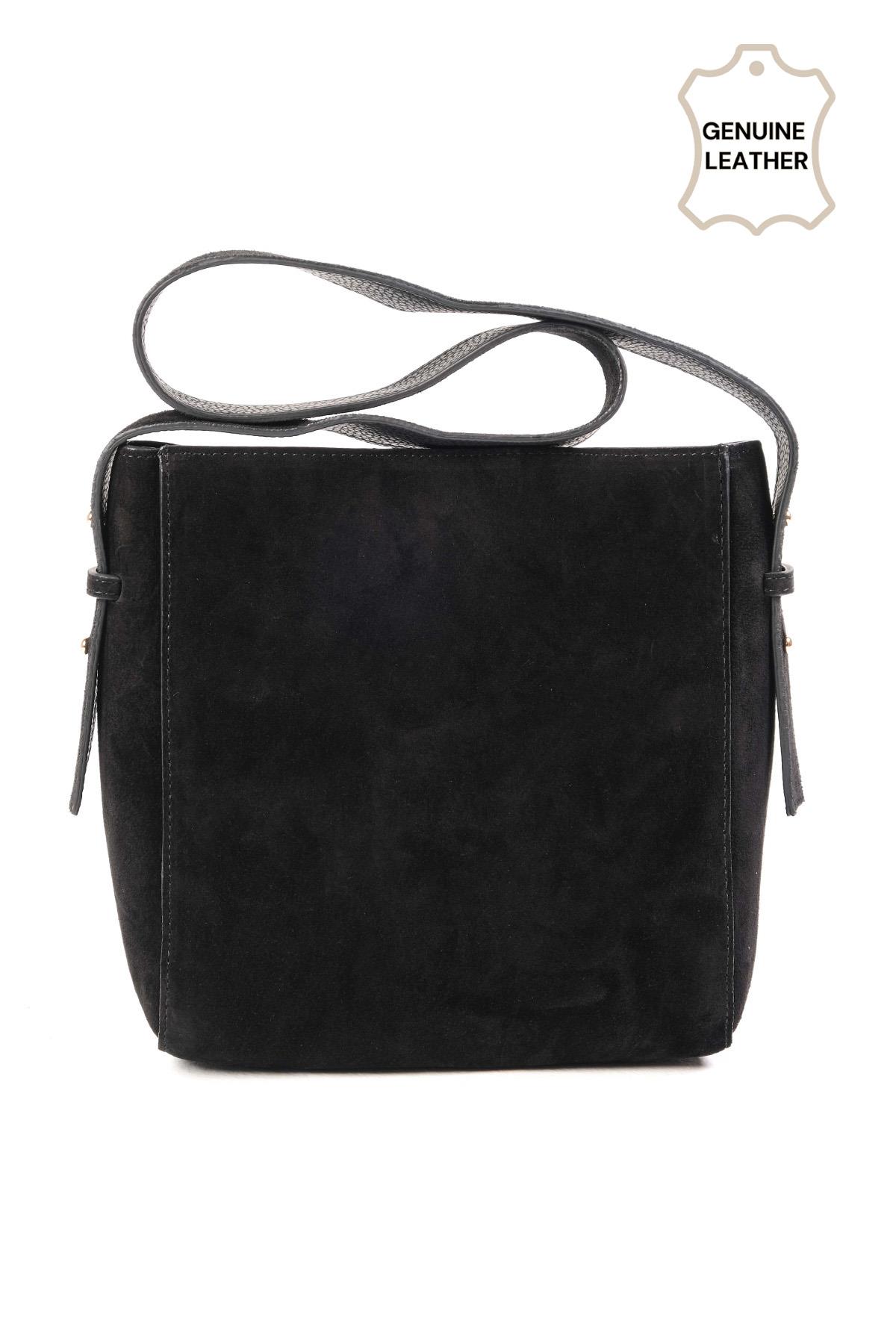 Hakiki Süet Siyah Renk Omuz Çantası