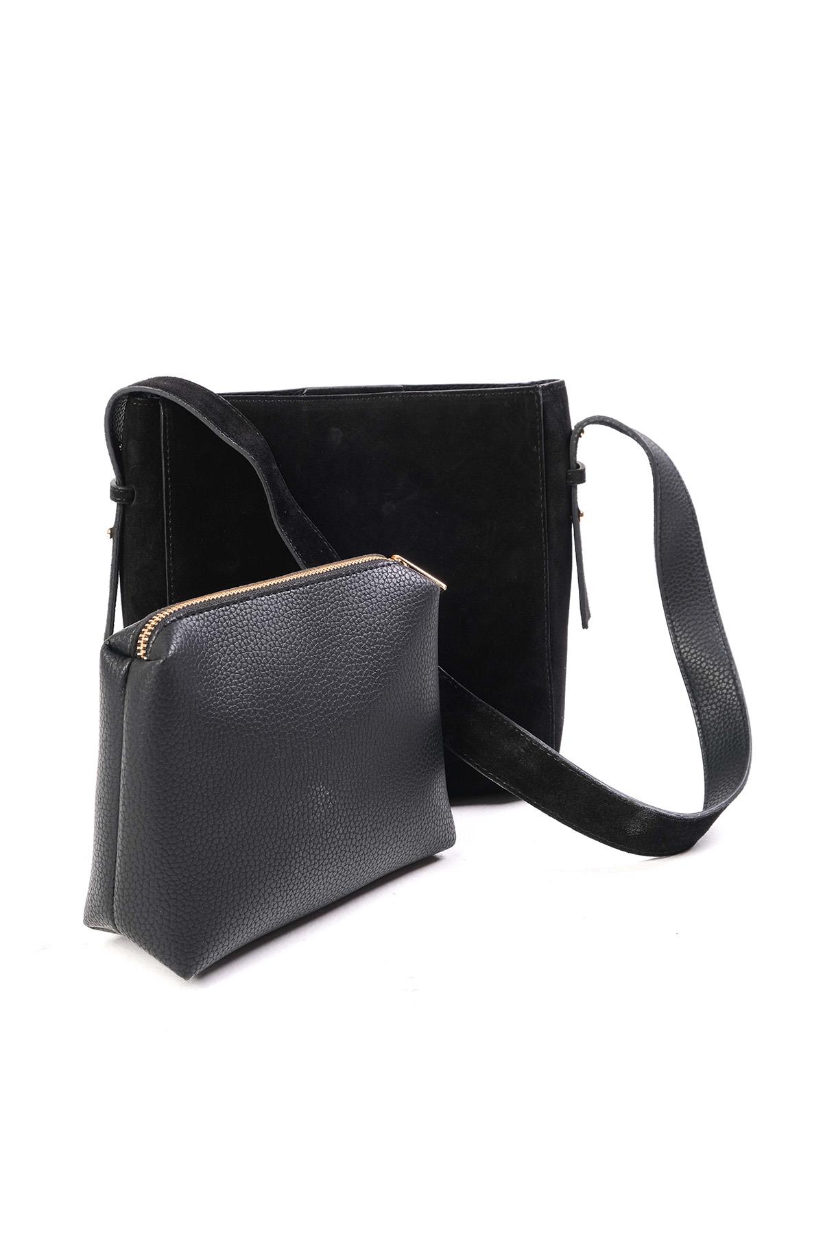 Hakiki Süet Siyah Renk Omuz Çantası