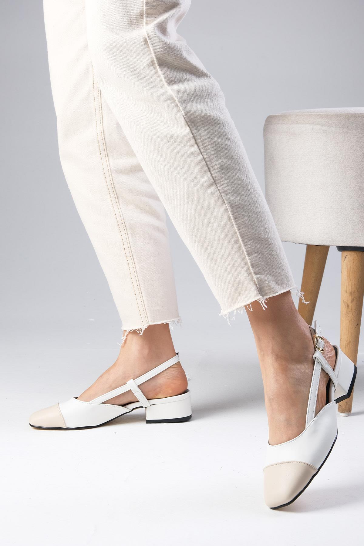 Hilda Beyaz Renk Kısa Topuklu Ayakkabı