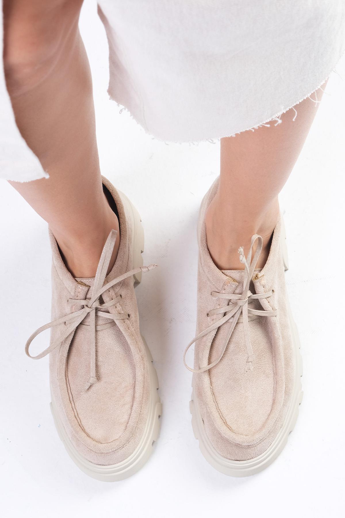 Hope Bej Renk Kalın Tabanlı Oxford Ayakkabı