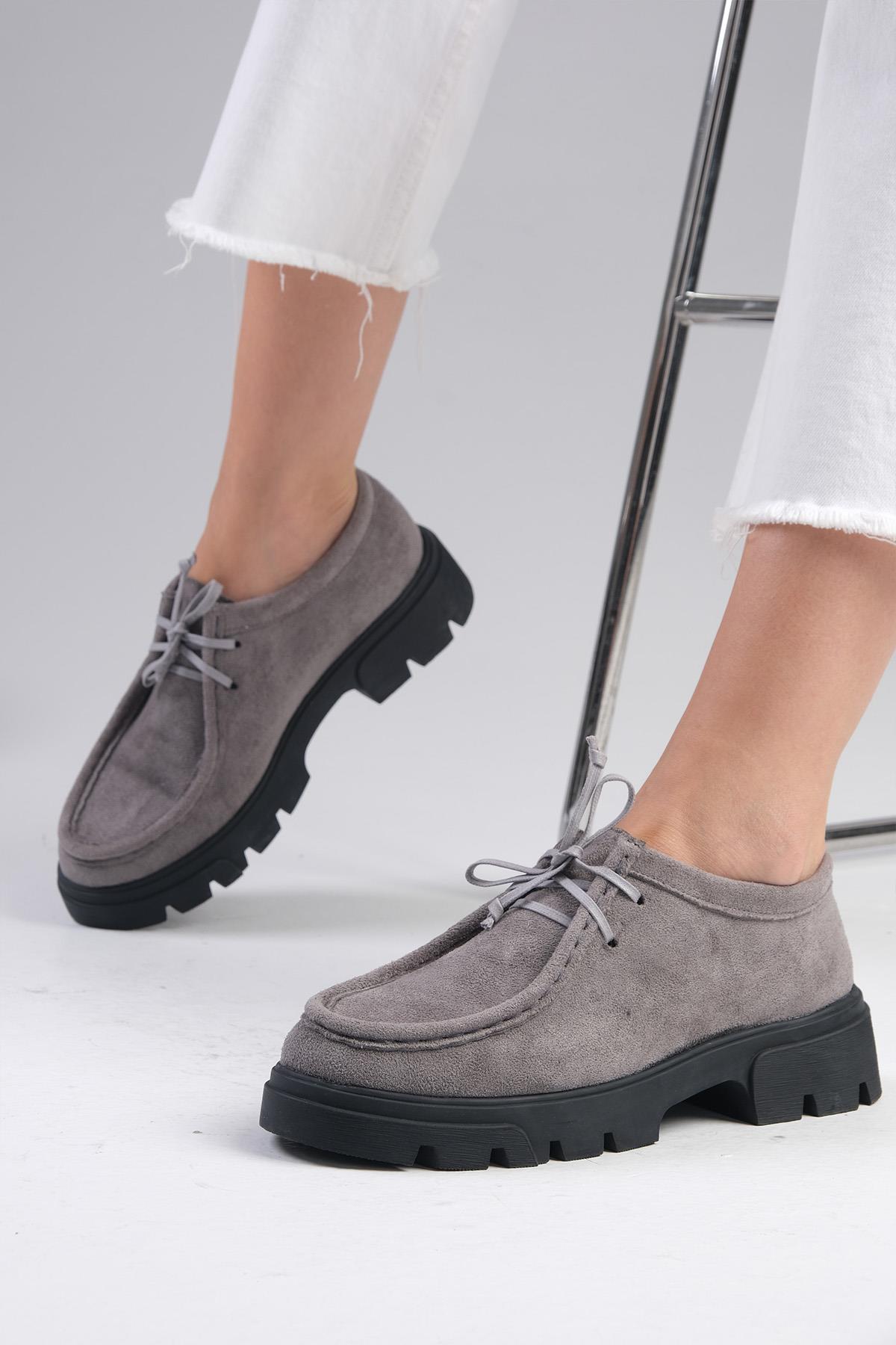 Hope Gri Renk Kalın Tabanlı Oxford Ayakkabı