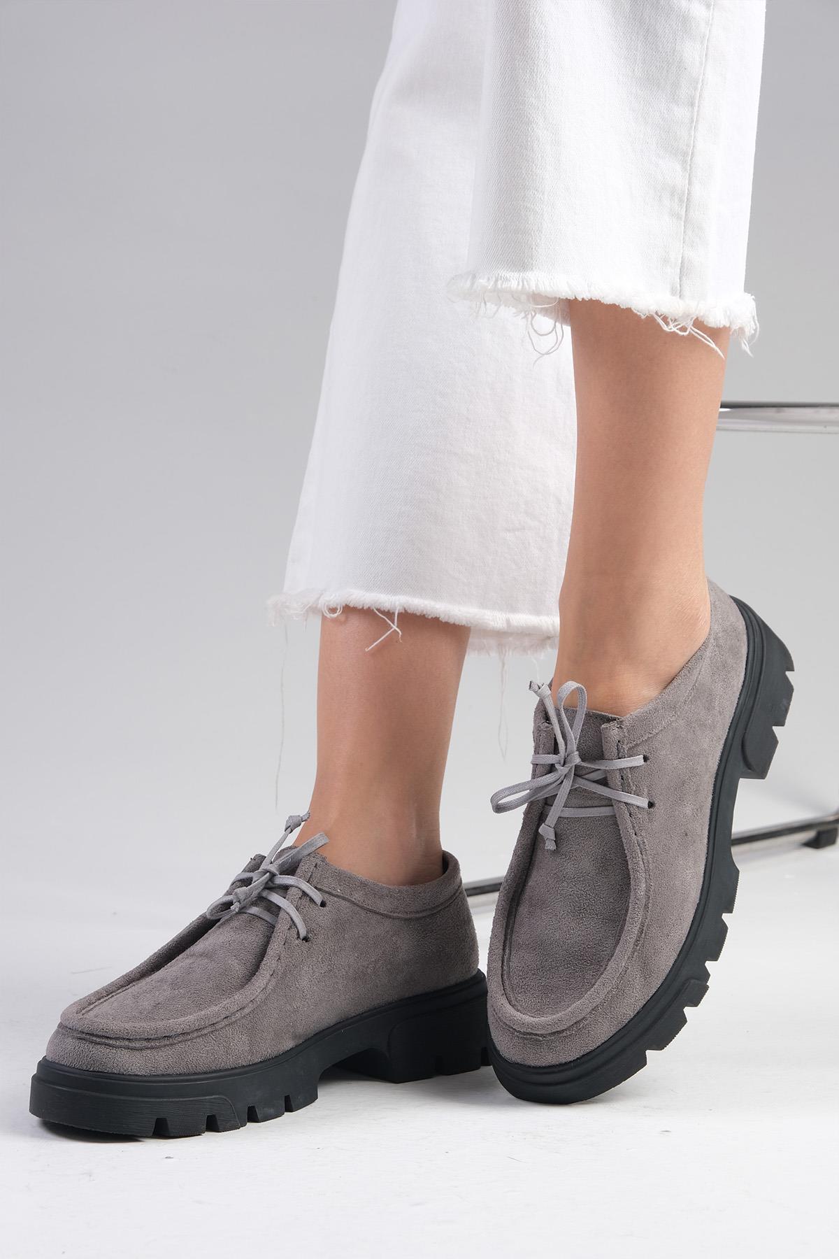 Hope Gri Renk Kalın Tabanlı Oxford Ayakkabı