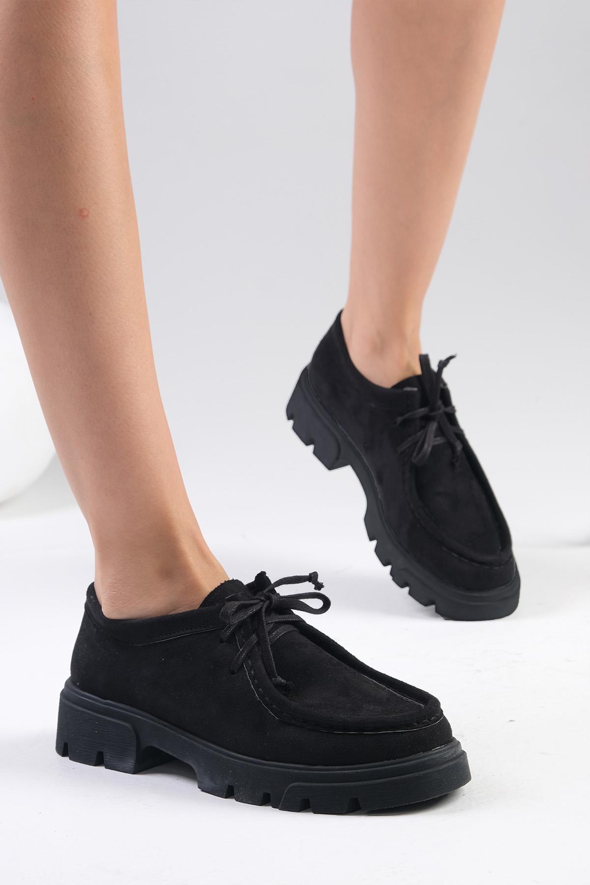Hope Siyah Renk Kalın Tabanlı Oxford Ayakkabı