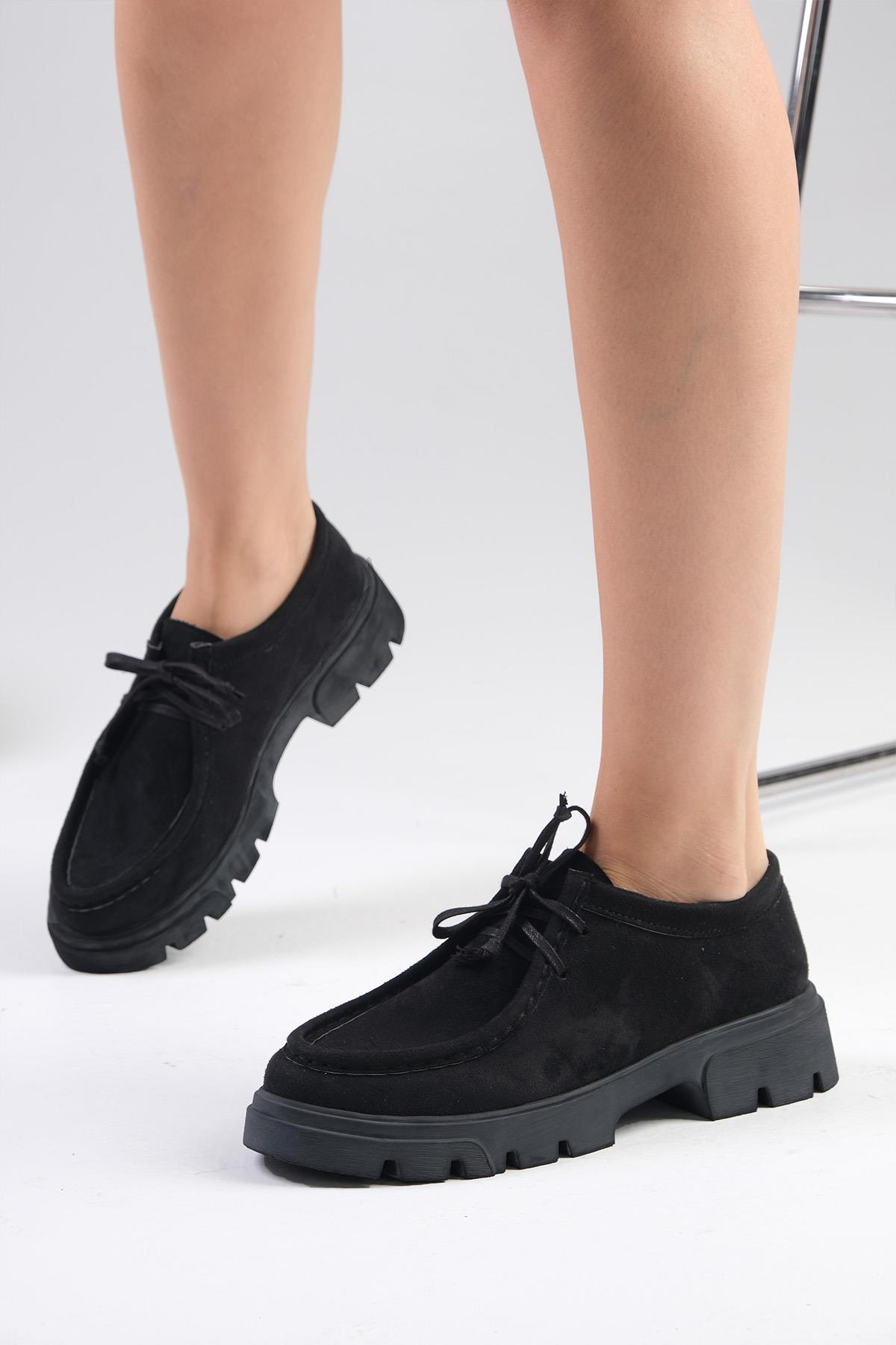 Hope Siyah Renk Kalın Tabanlı Oxford Ayakkabı
