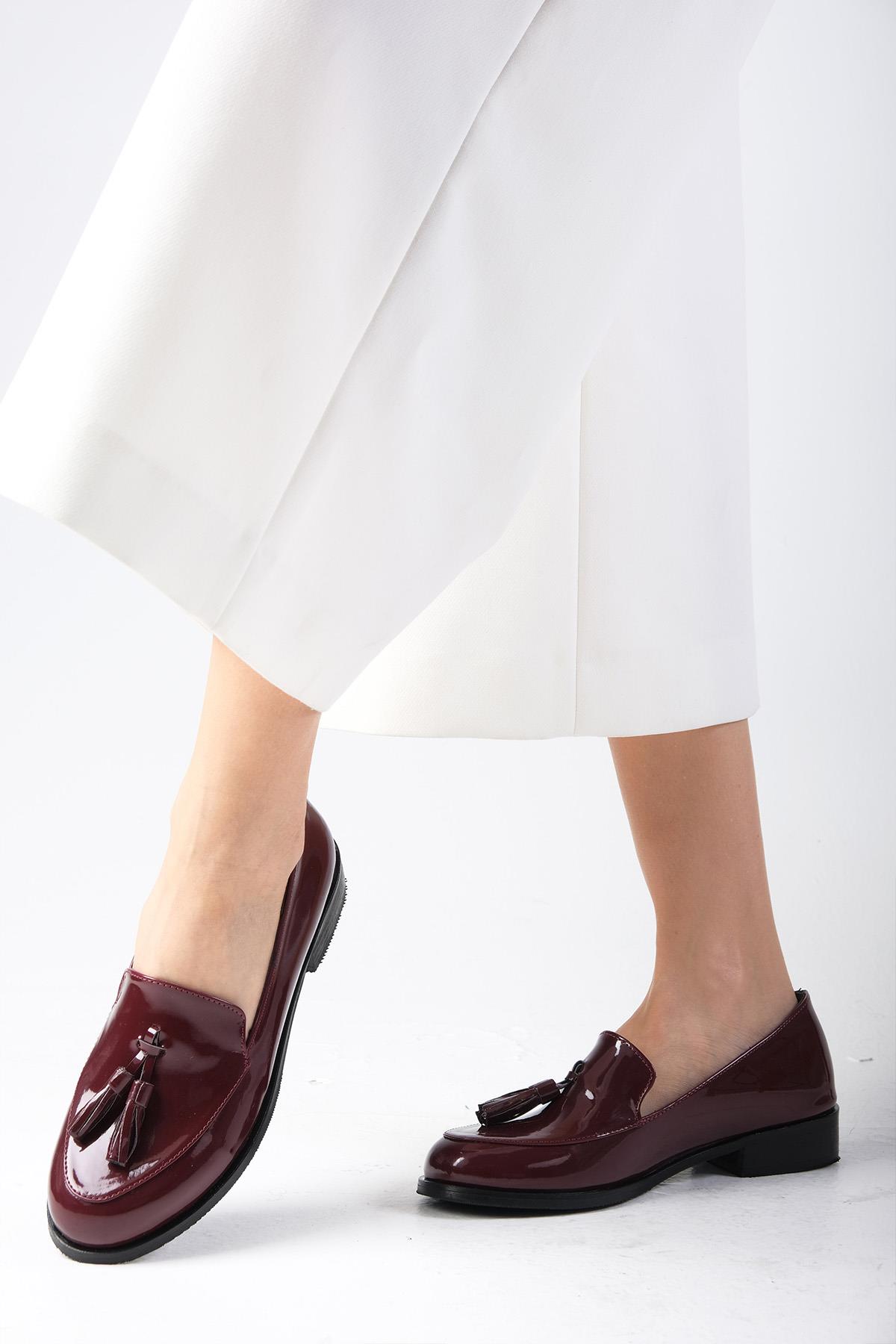 Iris Bordo Renk Rugan Oxford Ayakkabı