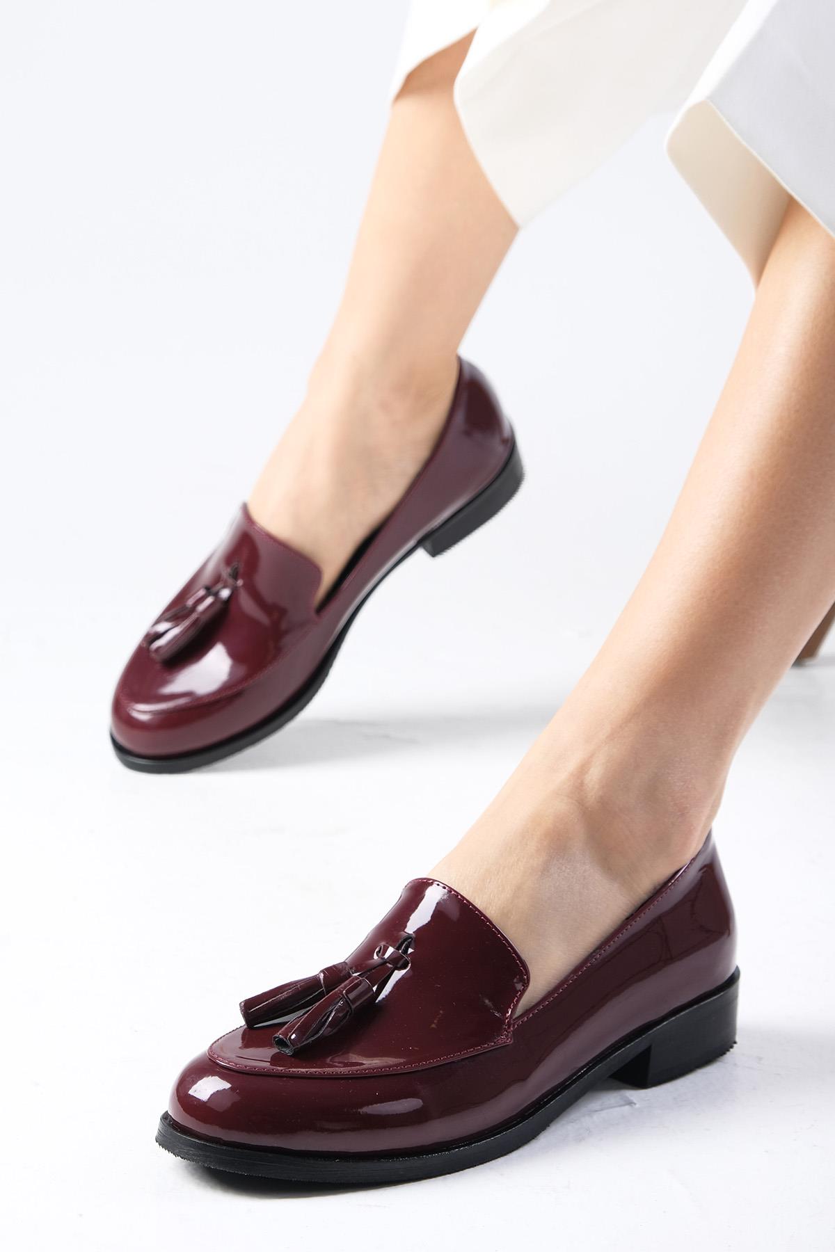 Iris Bordo Renk Rugan Oxford Ayakkabı