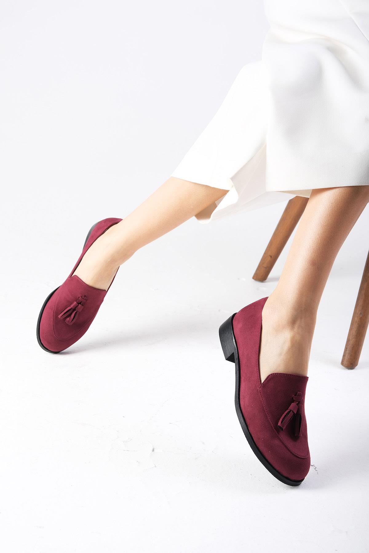 Iris Bordo Renk Süet Oxford Ayakkabı