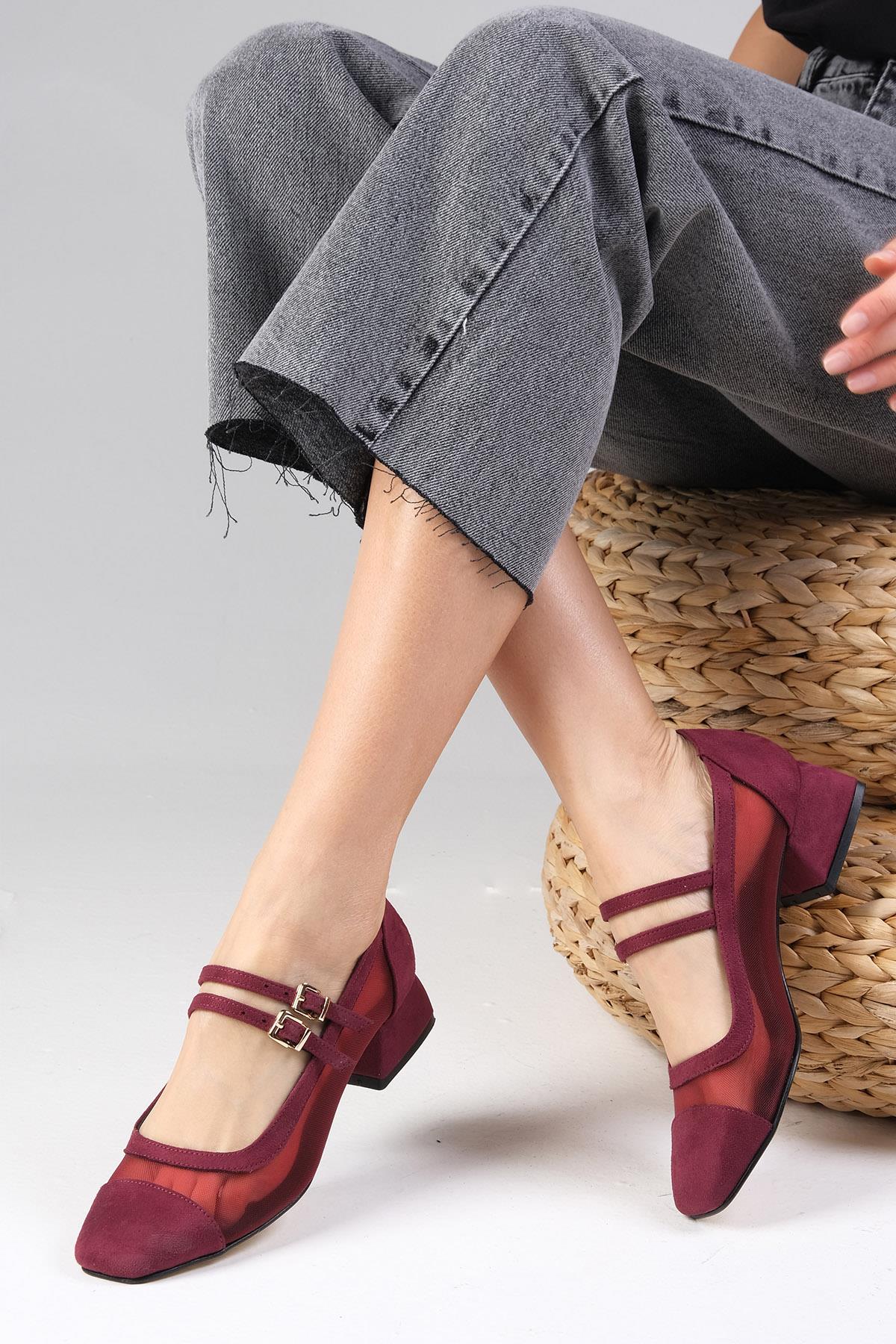 Isabel Bordo Renk Kısa Topuklu Ayakkabı