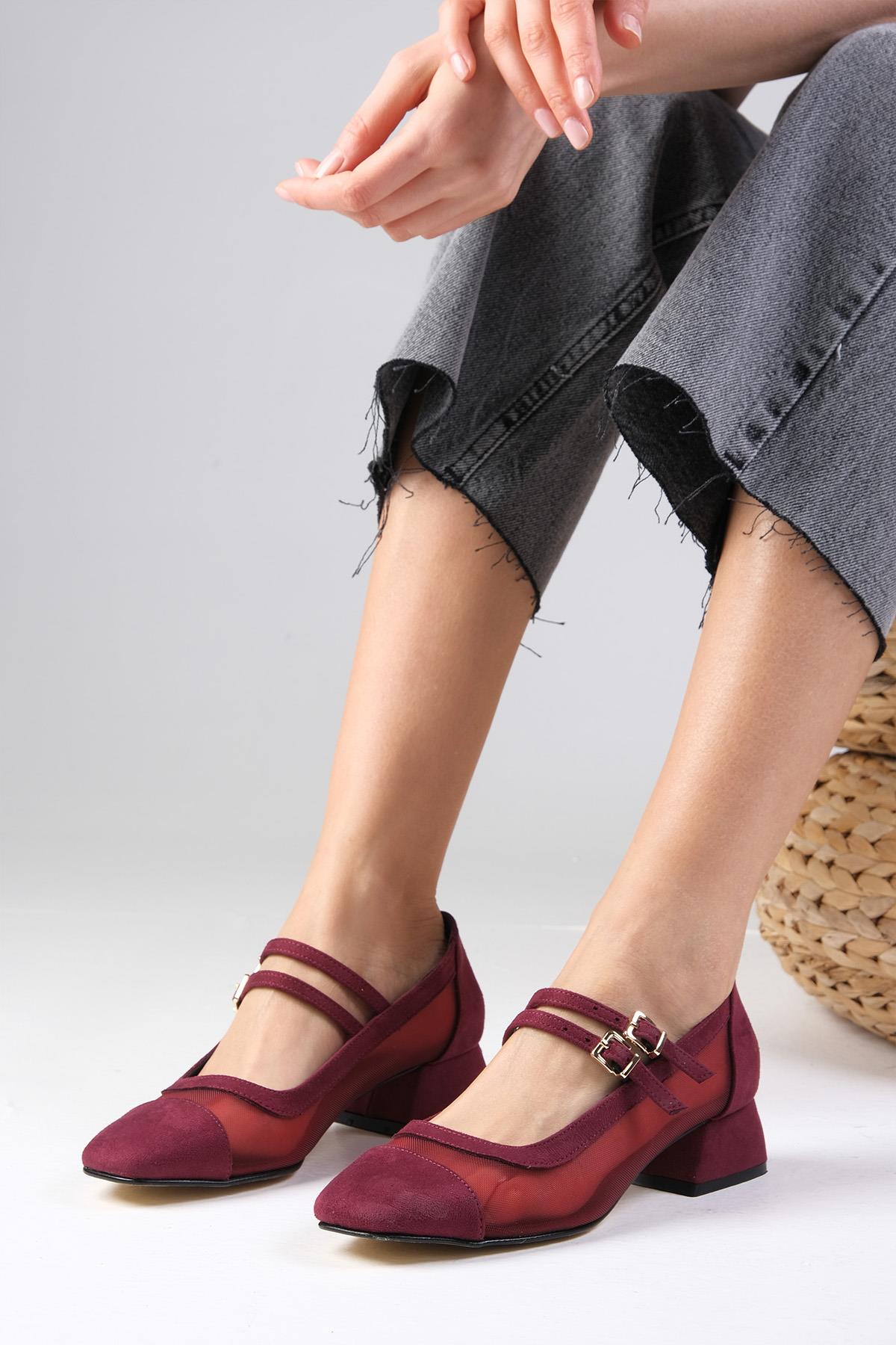 Isabel Bordo Renk Kısa Topuklu Ayakkabı