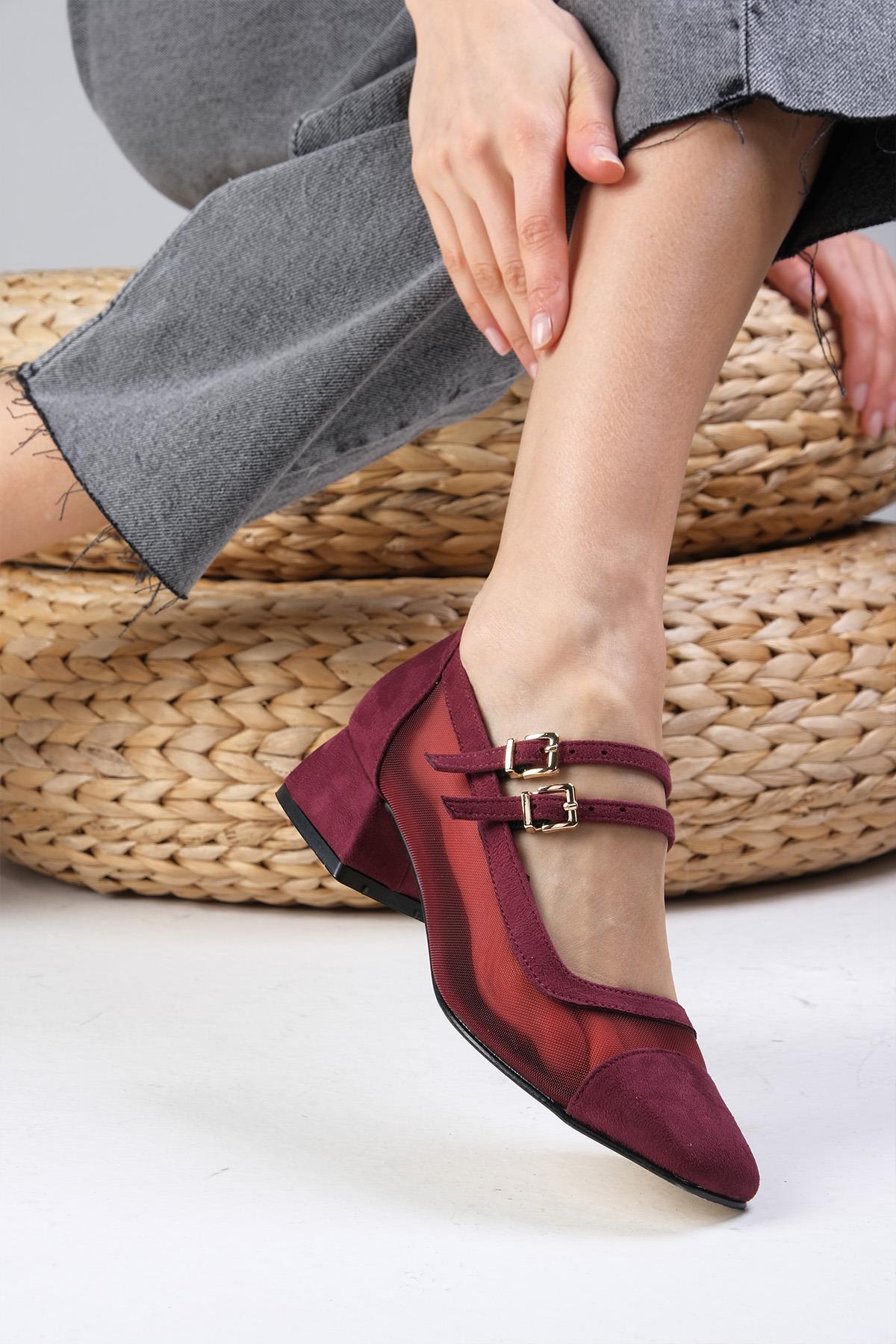 Isabel Bordo Renk Kısa Topuklu Ayakkabı