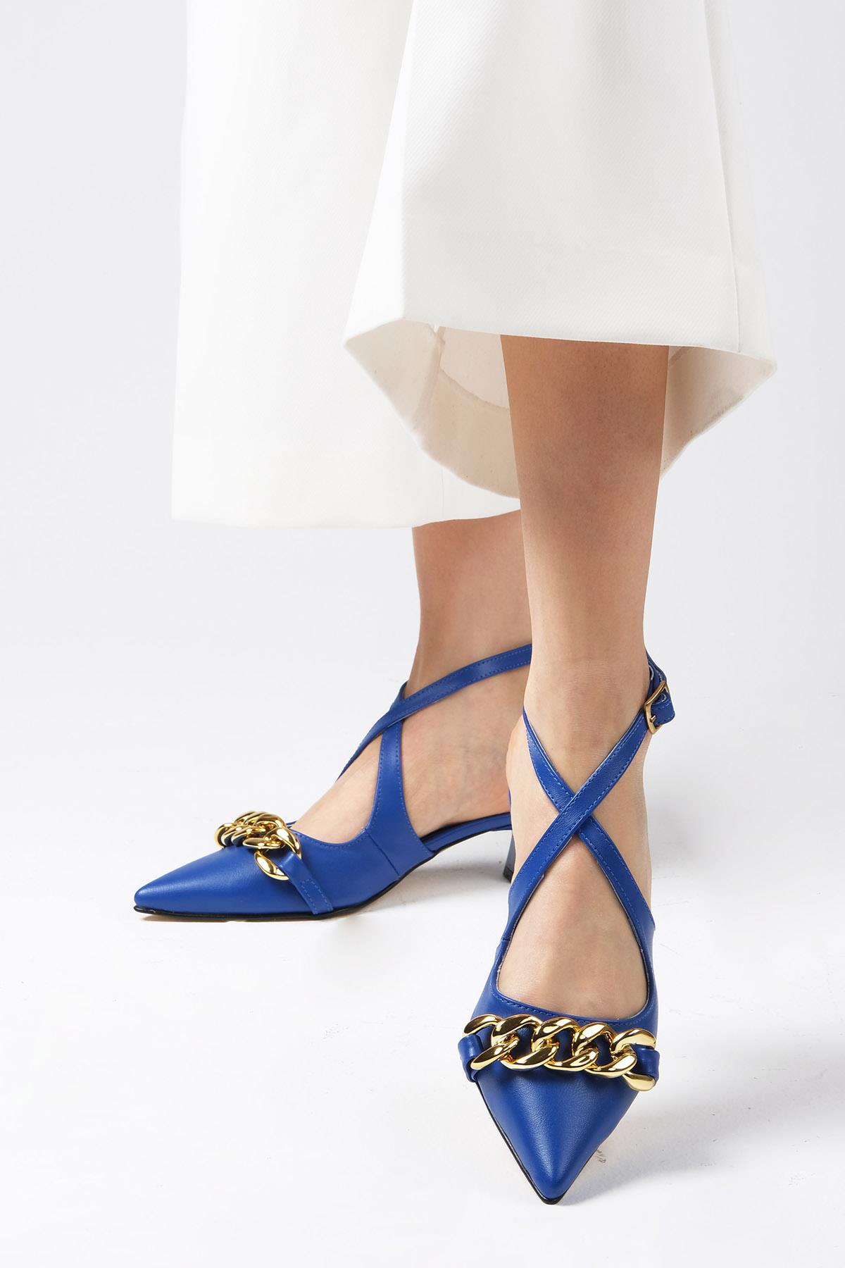 Jenifer Saks Mavi Renk Mini Topuklu Ayakkabı