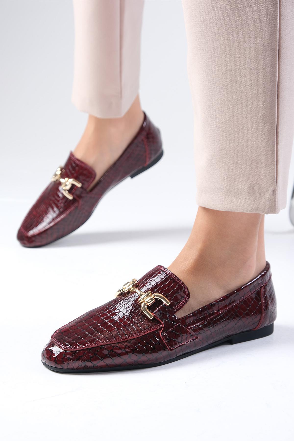 Jordane Hakiki Deri Bordo Renk Loafer