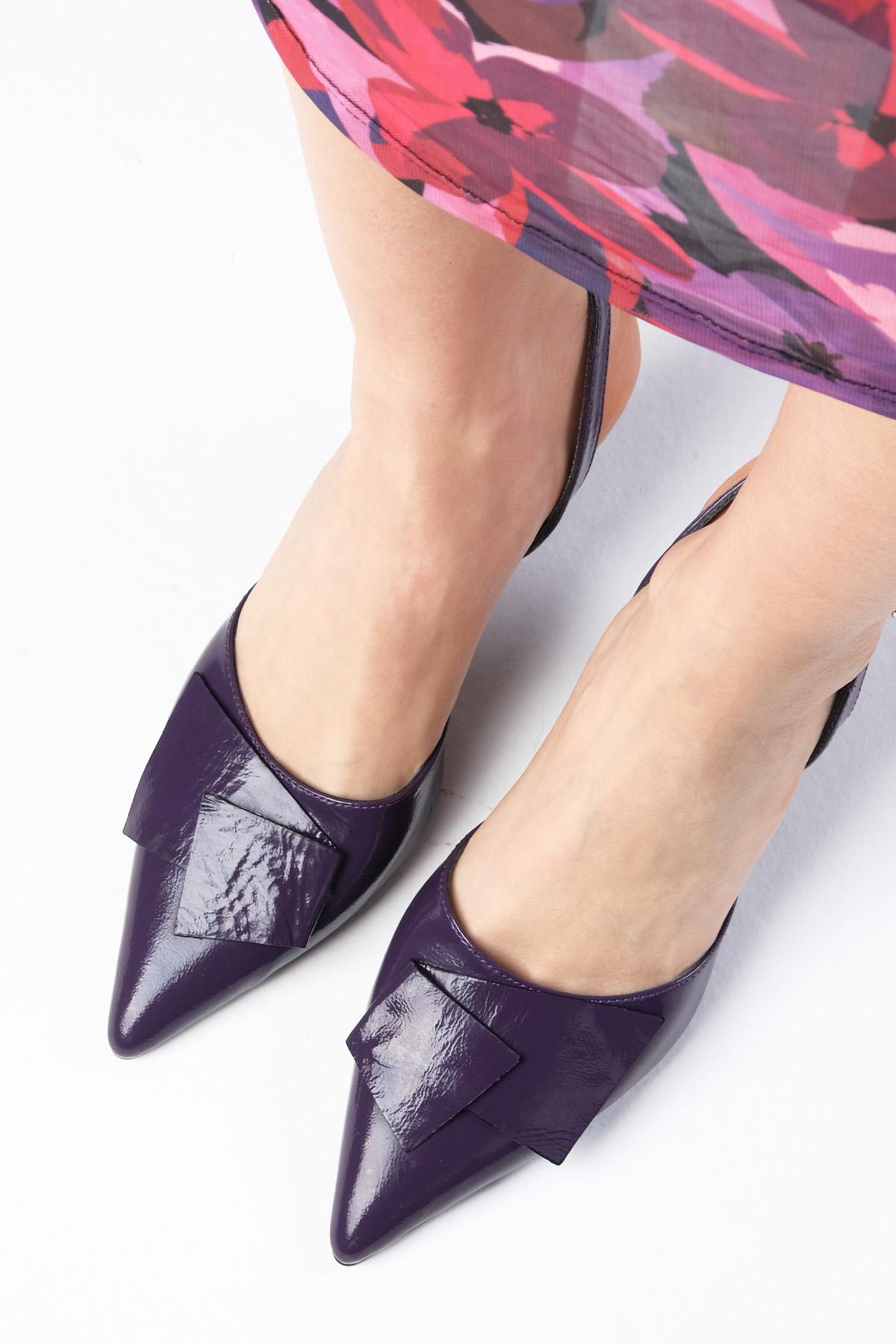 Josephine Hakiki Rugan Mor Renk Topuklu Ayakkabı