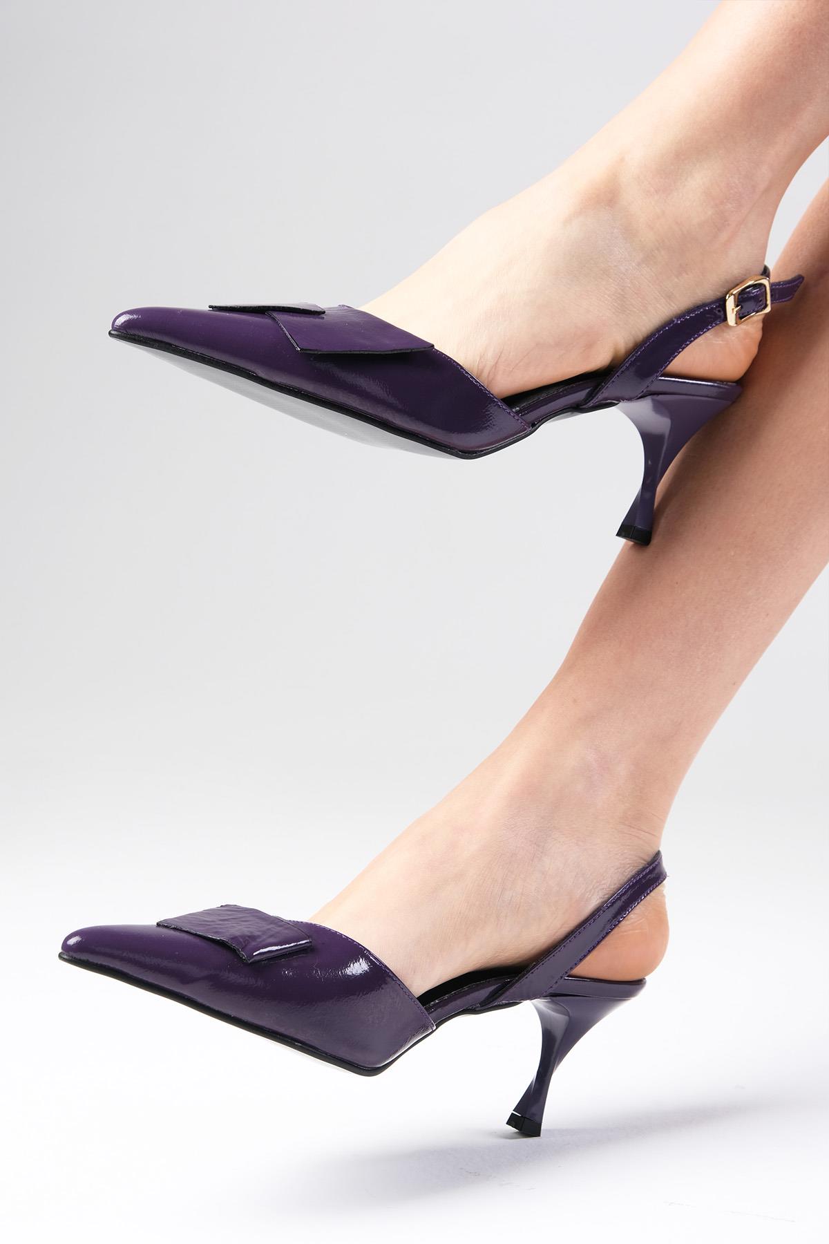 Josephine Hakiki Rugan Mor Renk Topuklu Ayakkabı