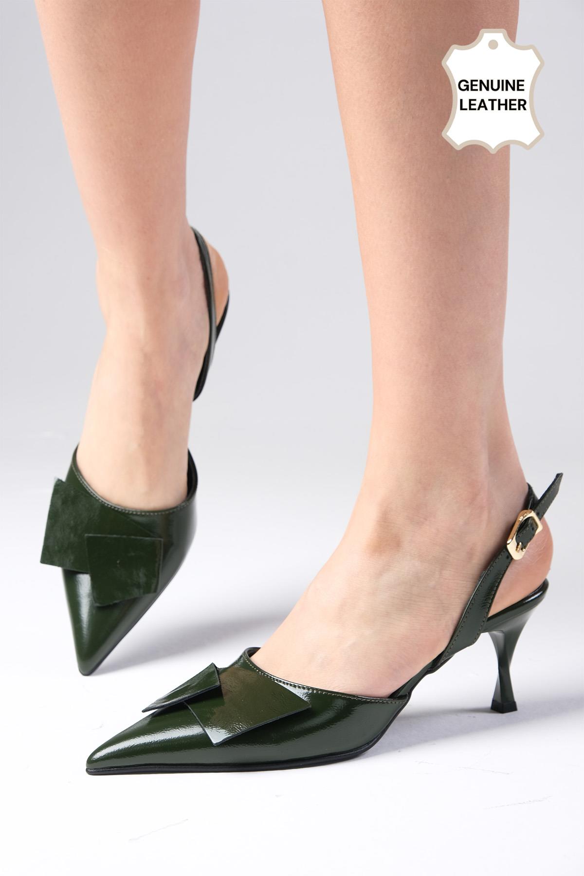 Josephine Hakiki Rugan Yeşil Renk Topuklu Ayakkabı
