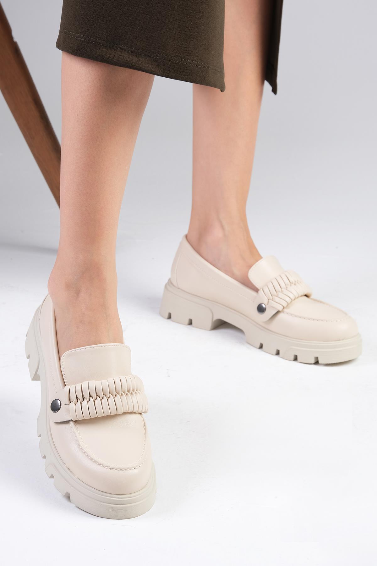 Judi Bej Renk Kalın Tabanlı Oxford Ayakkabı